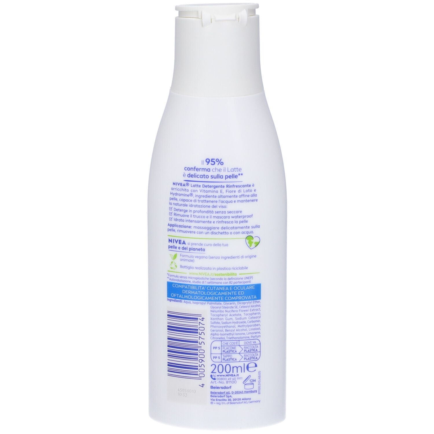 Nivea Latte Detergente Rinfrescante 200 ml, Latte detergente viso idratante e delicato