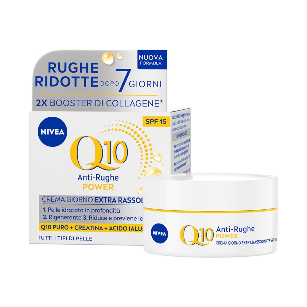 Nivea Q10 Anti-Rughe Power Crema Giorno Extra Rassodante SPF 15 50 ml, Crema viso antirughe con Q10