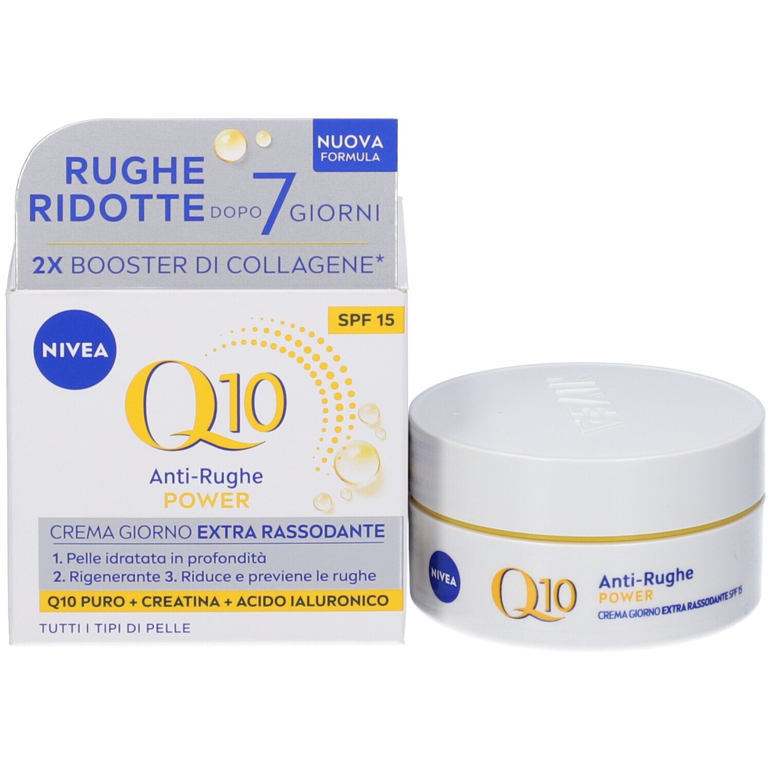 Nivea Q10 Anti-Rughe Power Crema Giorno Extra Rassodante SPF 15 50 ml, Crema viso antirughe con Q10