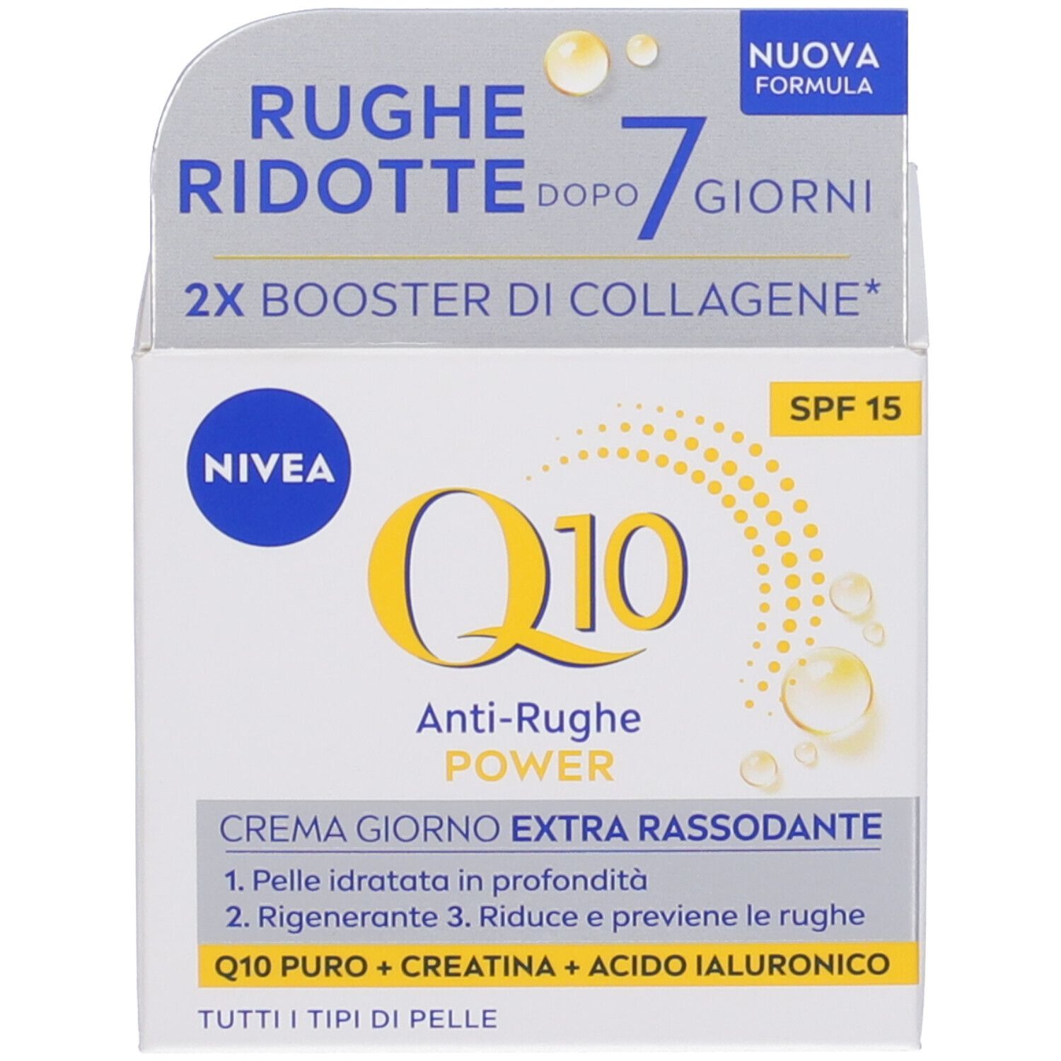 Nivea Q10 Anti-Rughe Power Crema Giorno Extra Rassodante SPF 15 50 ml, Crema viso antirughe con Q10