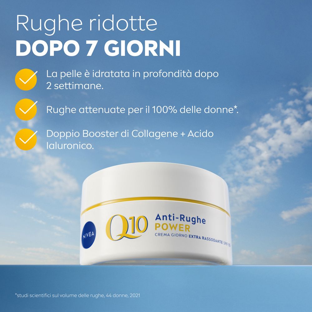 Nivea Q10 Anti-Rughe Power Crema Giorno Extra Rassodante SPF 15 50 ml, Crema viso antirughe con Q10