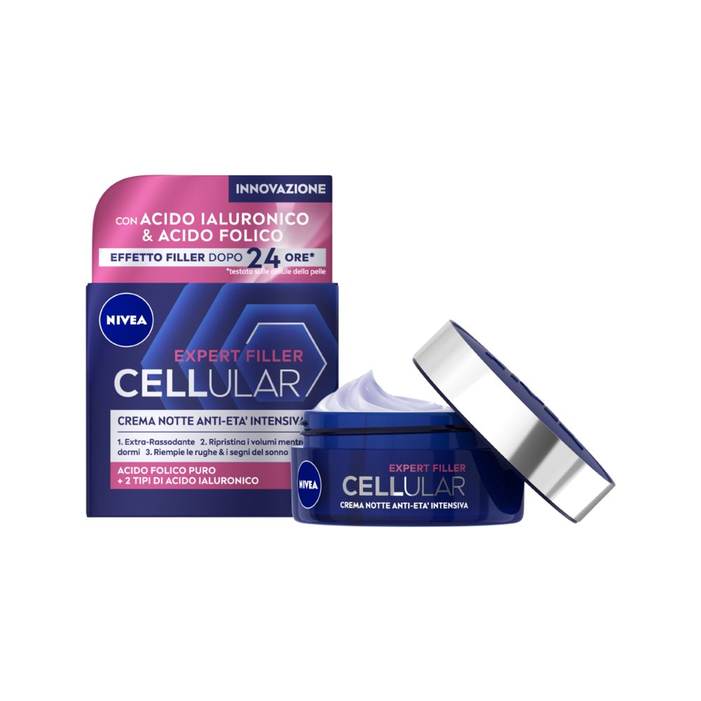 Nivea Cellular Expert Filler Crema Notte Anti-Età Intensiva SPF15 50 ml, Crema viso antirughe notte