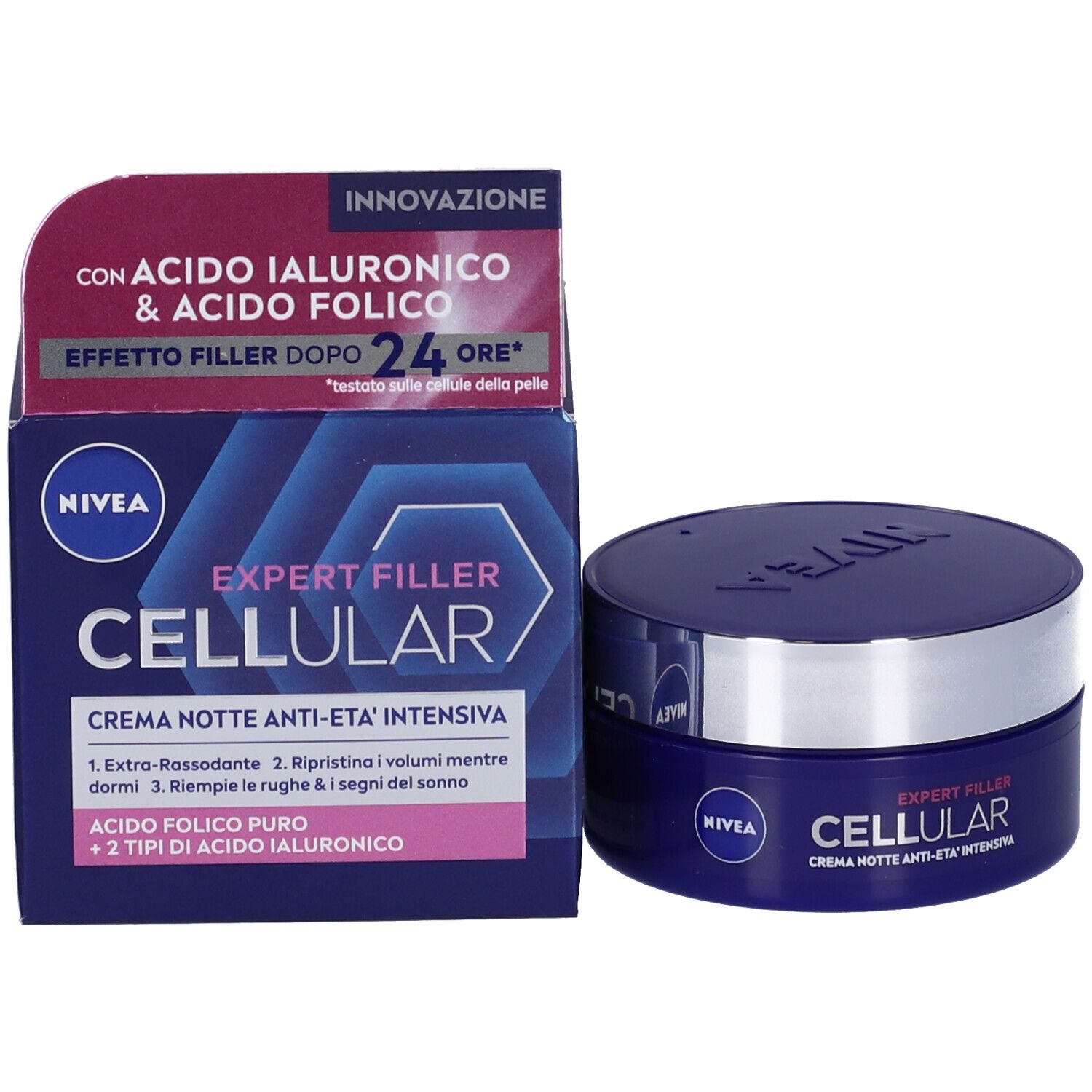 Nivea Cellular Expert Filler Crema Notte Anti-Età Intensiva SPF15 50 ml, Crema viso antirughe notte