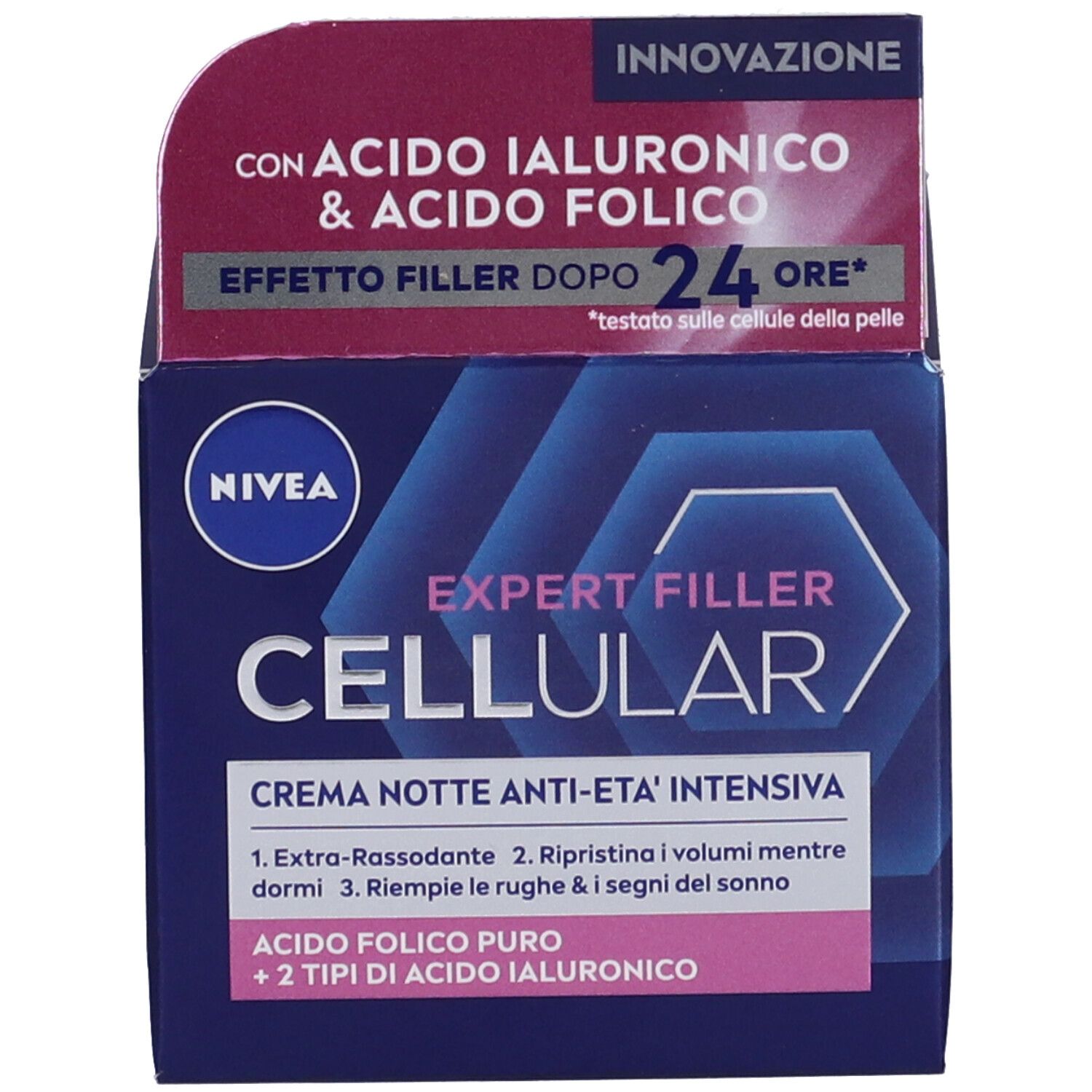 Nivea Cellular Expert Filler Crema Notte Anti-Età Intensiva SPF15 50 ml, Crema viso antirughe notte