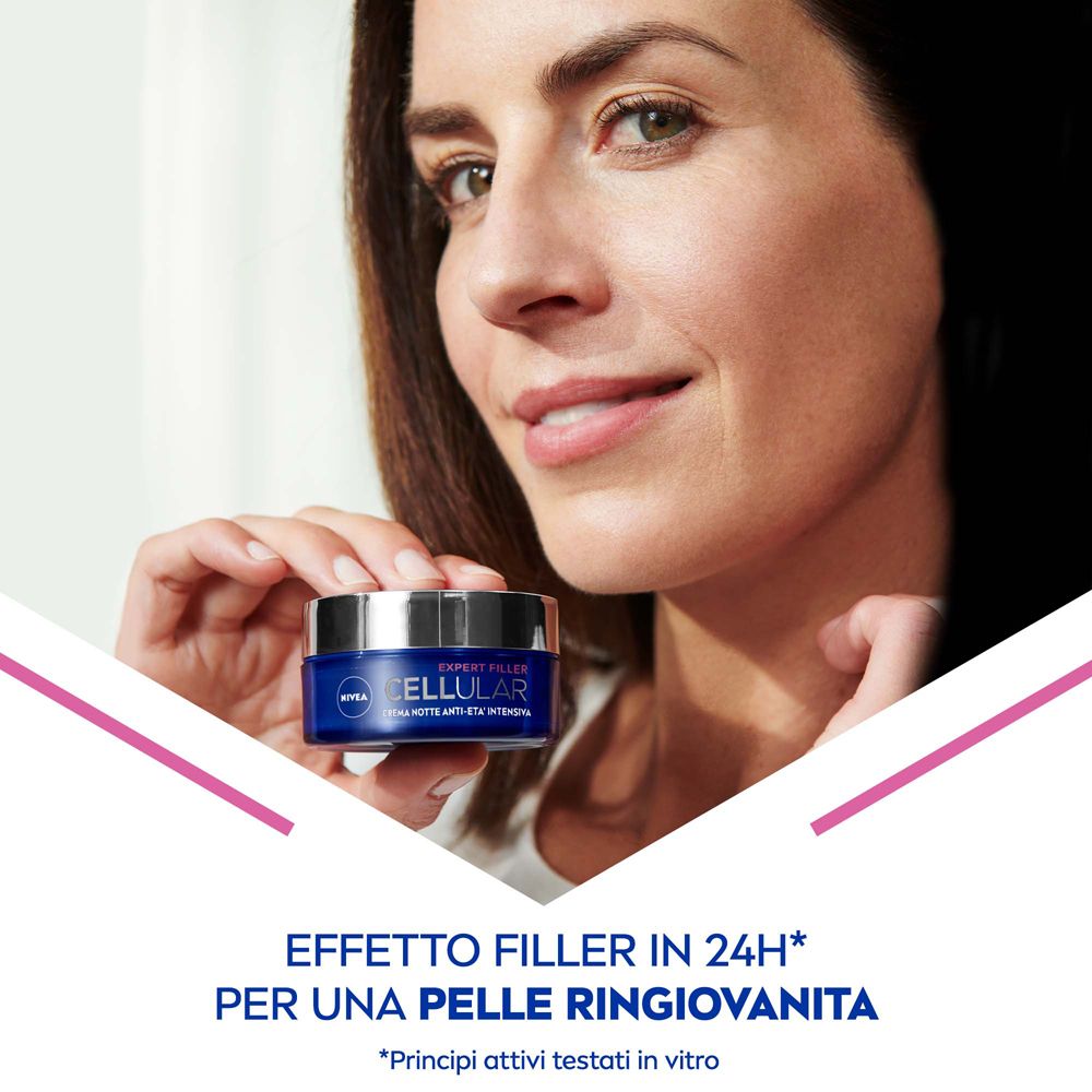 Nivea Cellular Expert Filler Crema Notte Anti-Età Intensiva SPF15 50 ml, Crema viso antirughe notte