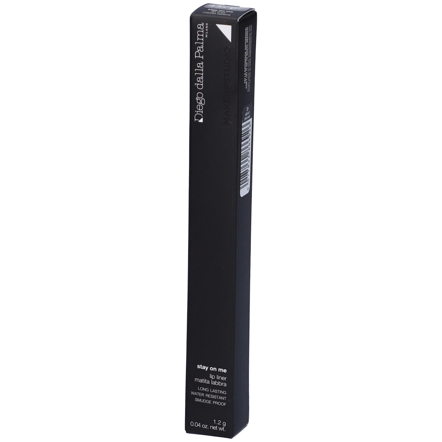 Confezione nera Diego dalla Palma. Testo: Stay on me, Lip Liner, Mauve. 1,2 g.