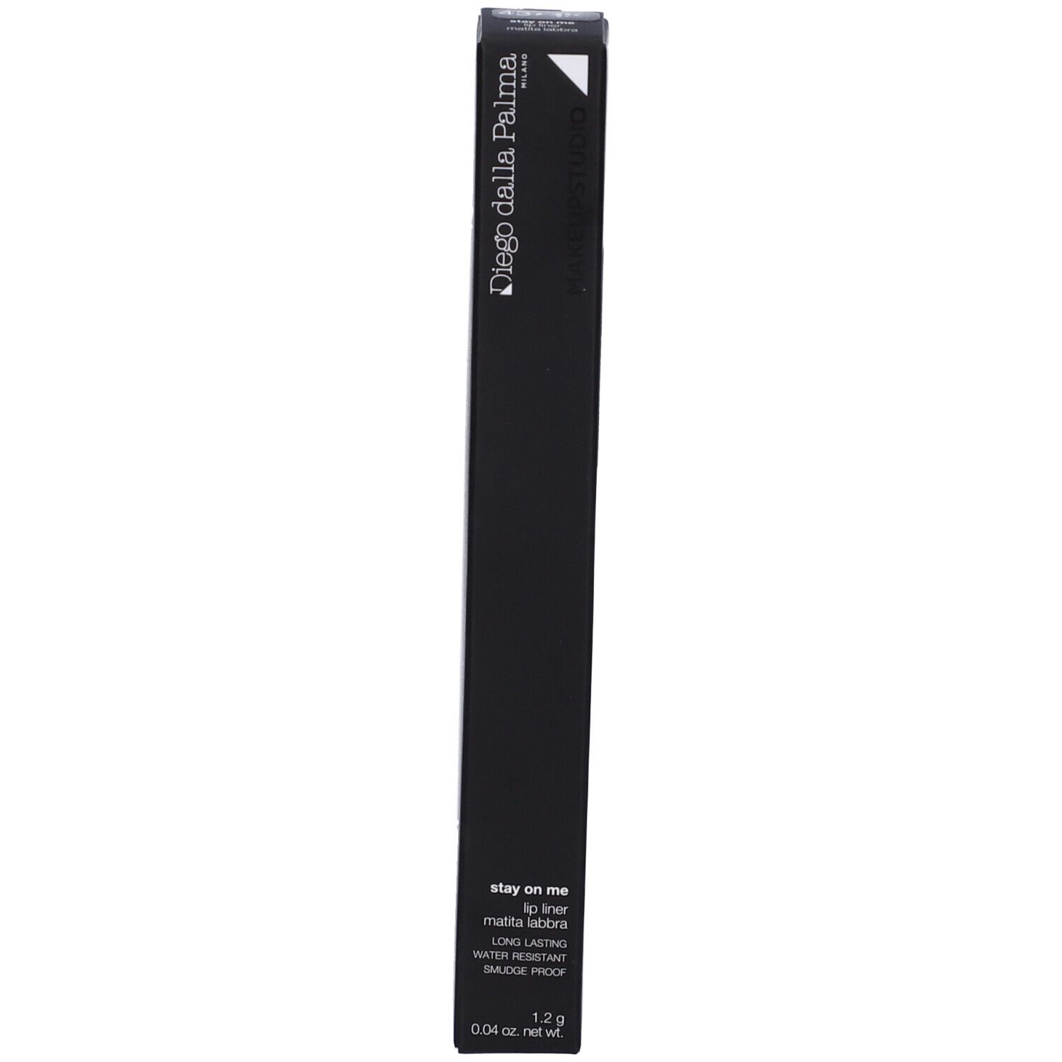 Confezione nera Diego dalla Palma. Testo: Stay on me, Lip Liner, Mauve. 1,2 g.