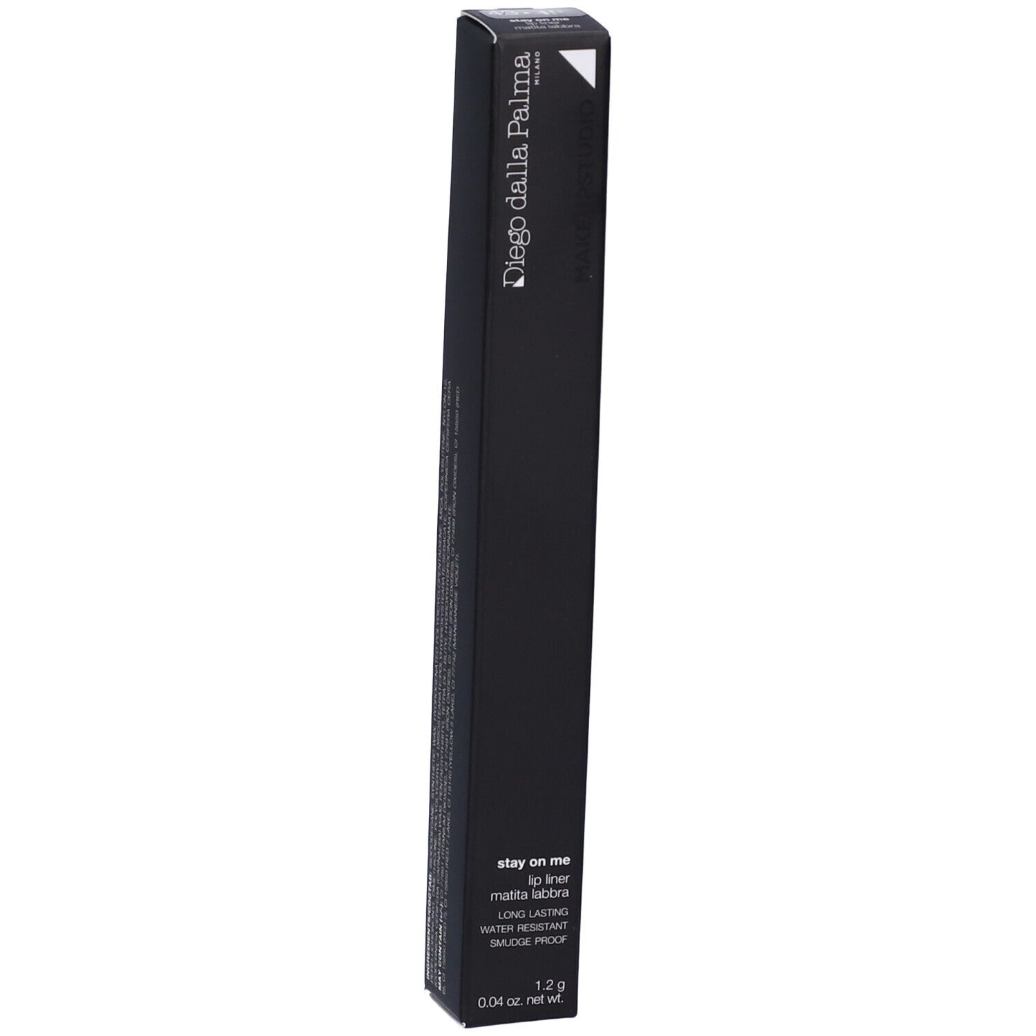 Confezione nera Diego dalla Palma. Testo: Stay on me, Lip Liner, Mauve. 1,2 g.