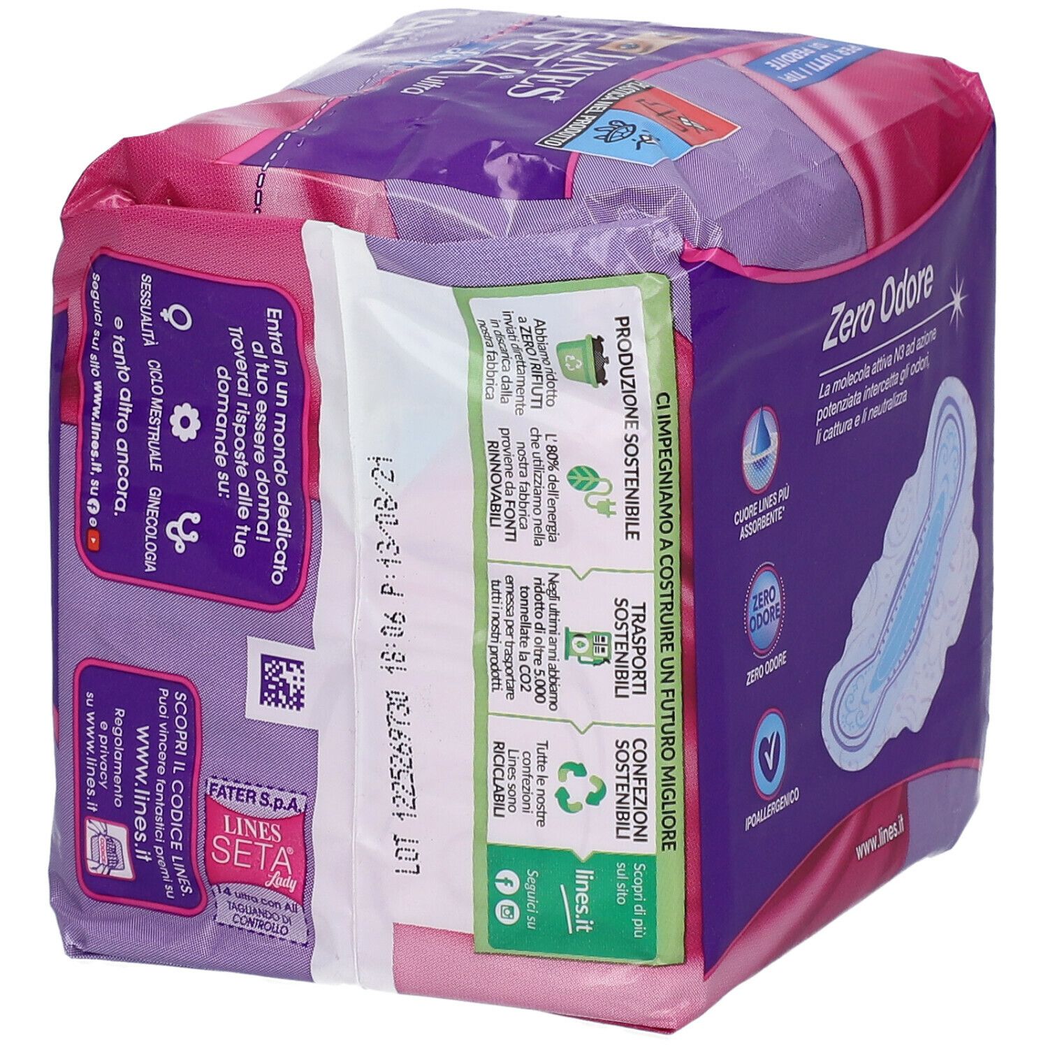 Confezione da 14 assorbenti ultra Lady con ali. Marchio LINES Seta. Produzione sostenibile.
