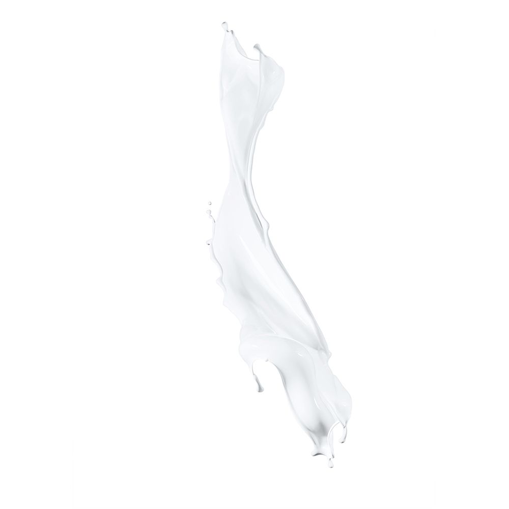 Schizzo di liquido bianco. Lo schizzo è allungato e ondulato.