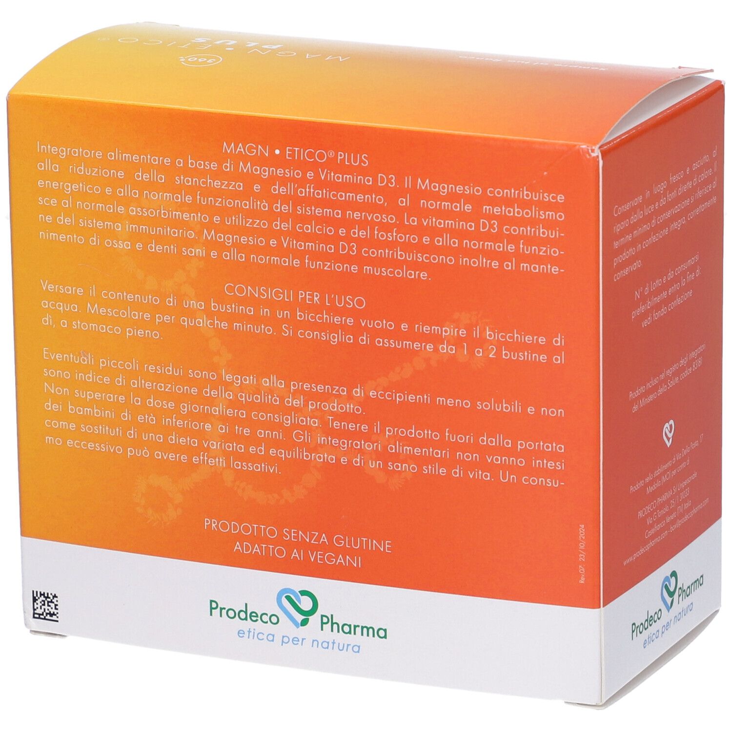 Retro della confezione di Magnetico Plus. Testo in italiano. Contiene informazioni sugli ingredienti e l'uso.