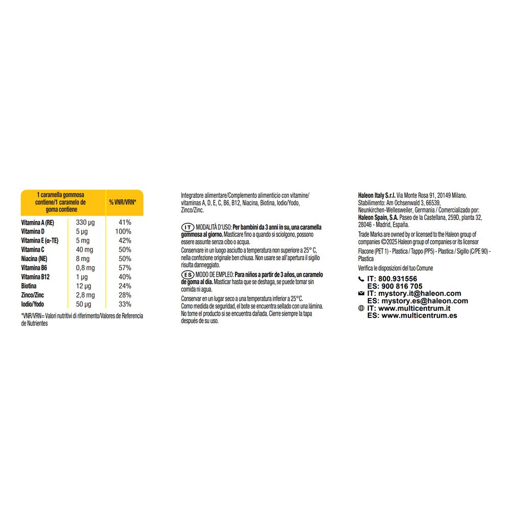Testo su sfondo bianco. Contiene informazioni nutrizionali, ingredienti, informazioni sul produttore e contatti.