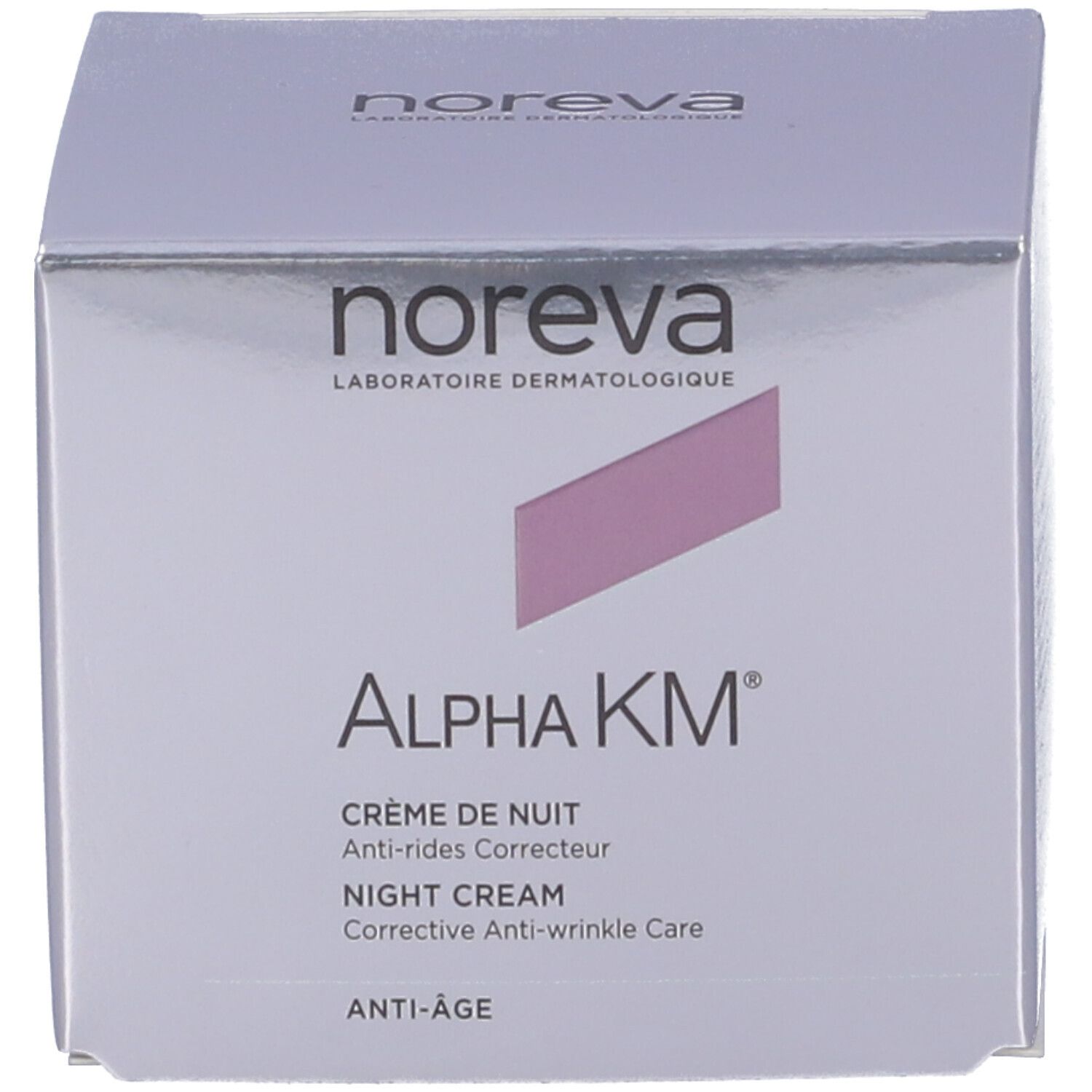 Scatola con scritta: Noreva, Alpha KM, Crème de Nuit, Night Cream. Anti-età.