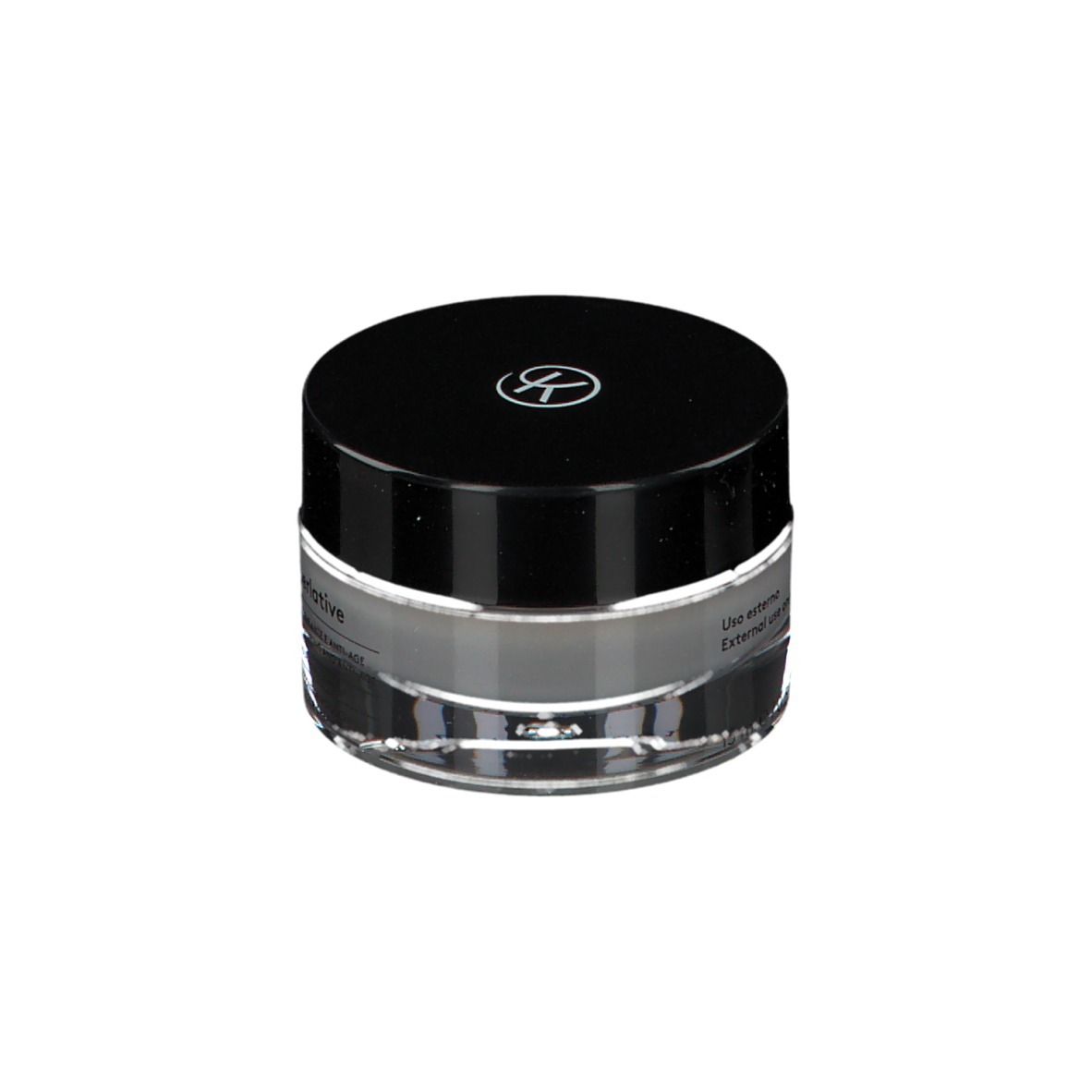 Crema contorno occhi KORFF. Vasetto di vetro con coperchio nero. Logo. Testo: Superlative, crema contorno occhi. Complesso nutriente.