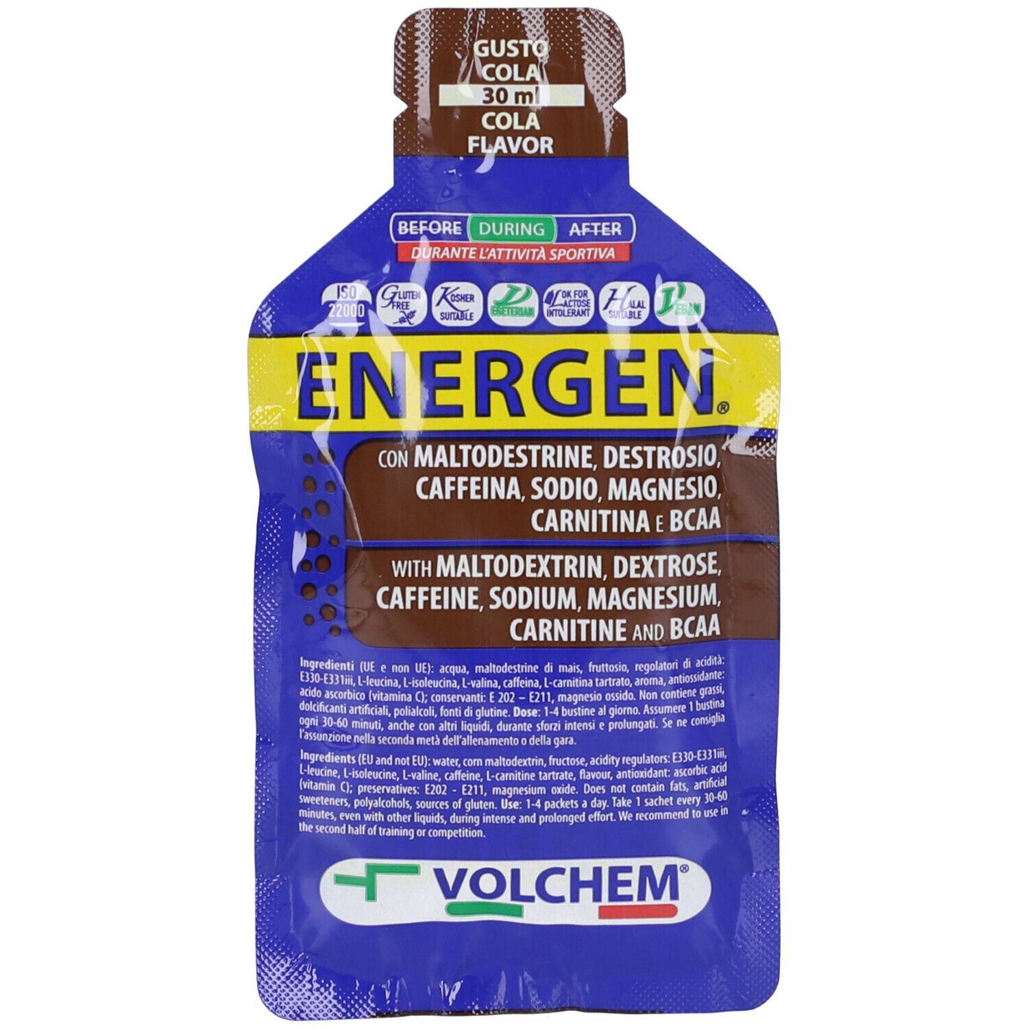 VOLCHEM Energen 30 Gel Energetico Liquido Con Caffeina - Gusto Cola