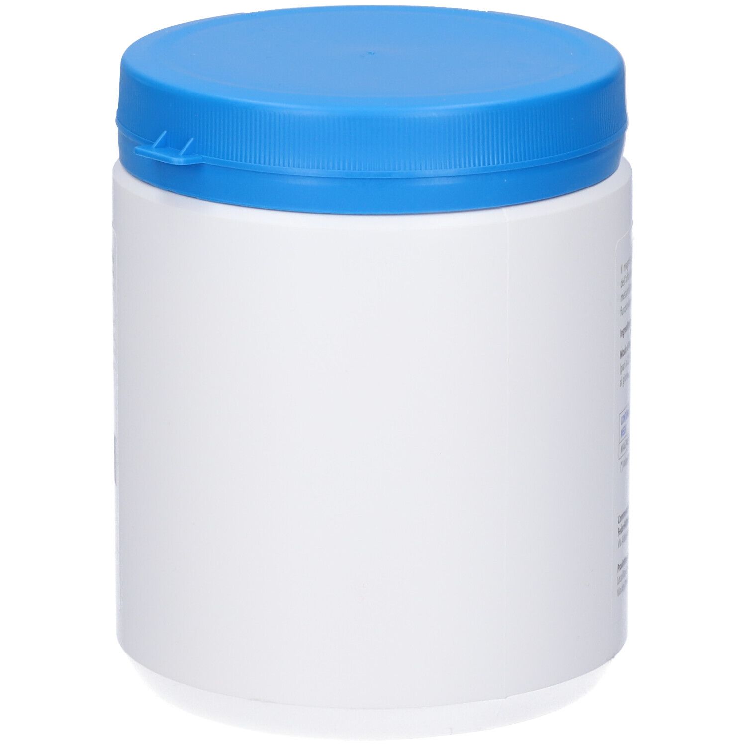 Vista laterale del contenitore in polvere bianco PROFAR MAGNESIO ULTRA 300g con tappo a vite blu.
