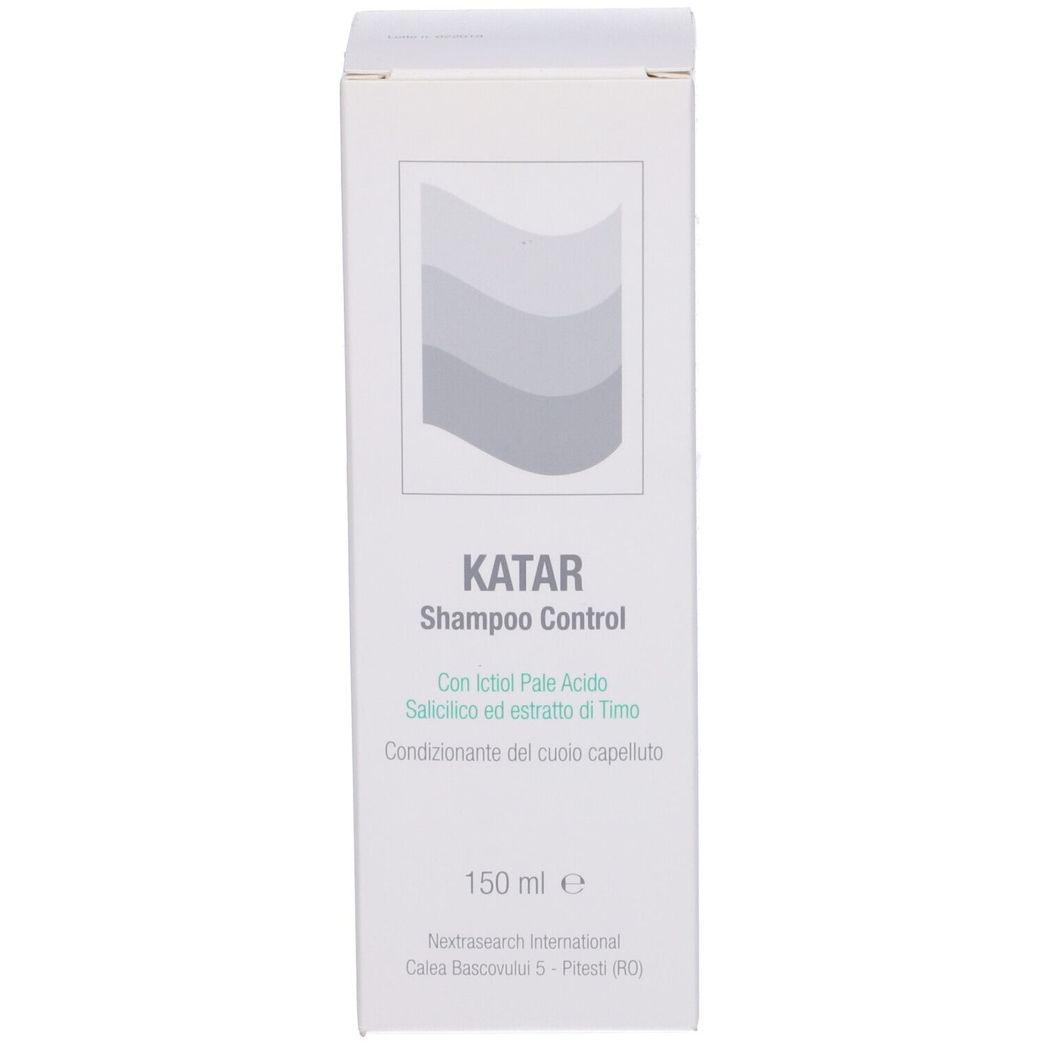 Confezione bianca con testo: KATAR Shampoo Control, trattamento per il cuoio capelluto, 150 ml.