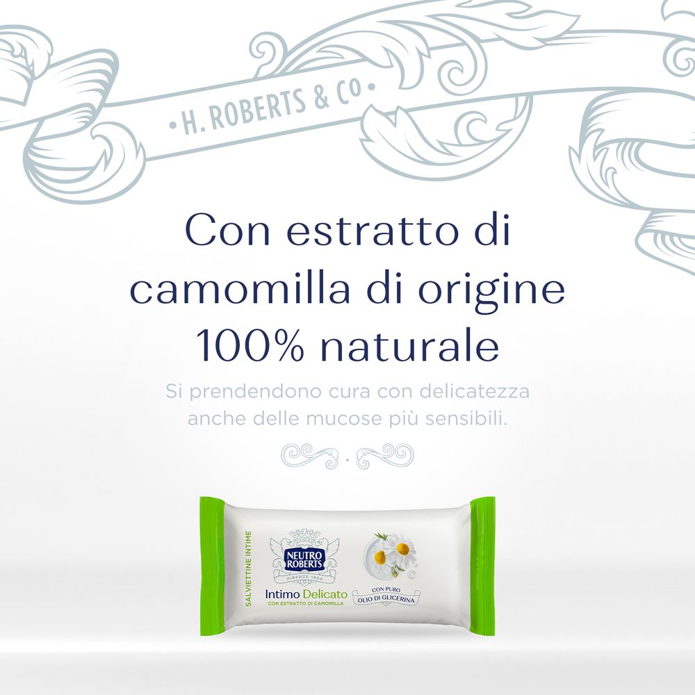 Confezione del prodotto con testo: 'Con estratto di camomilla di origine 100% naturale'.