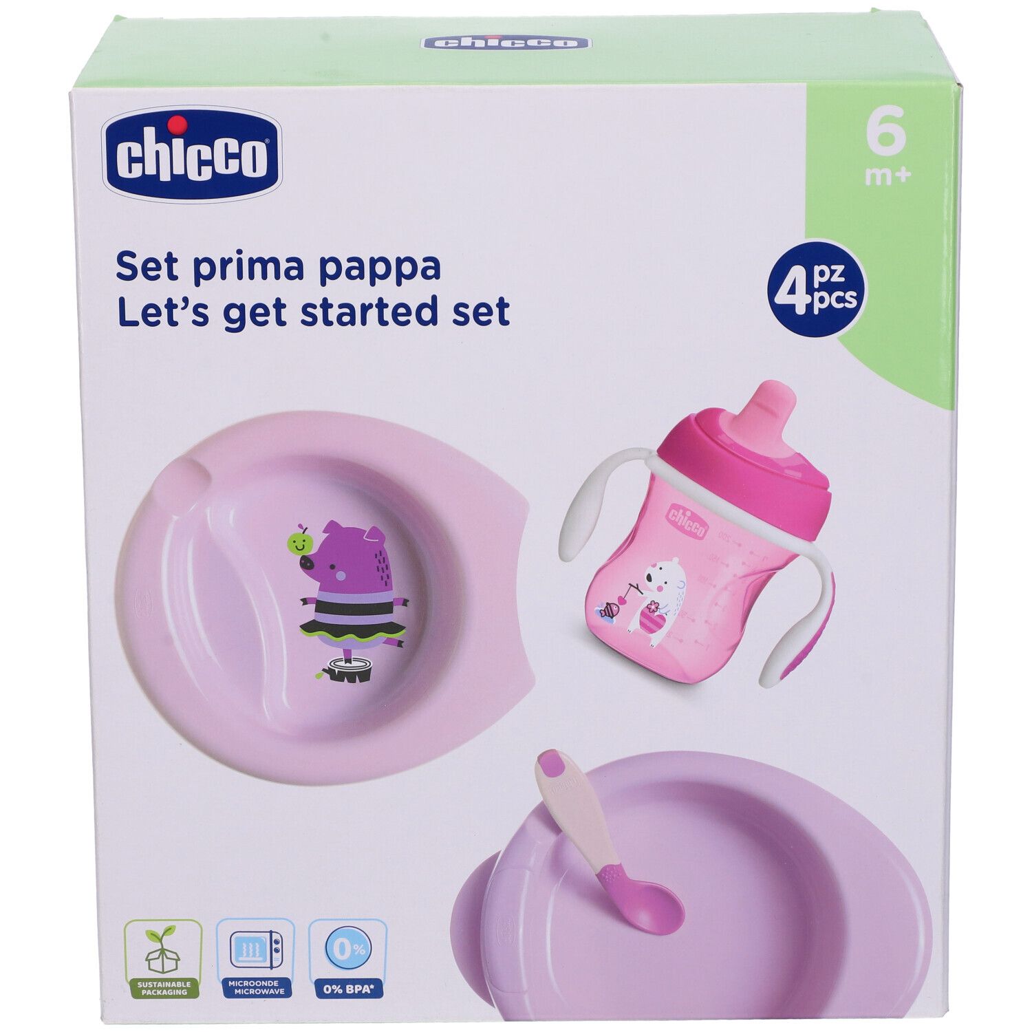 Chicco Set Pappa 6M+ Rosa Con Cucchiaio Rosa