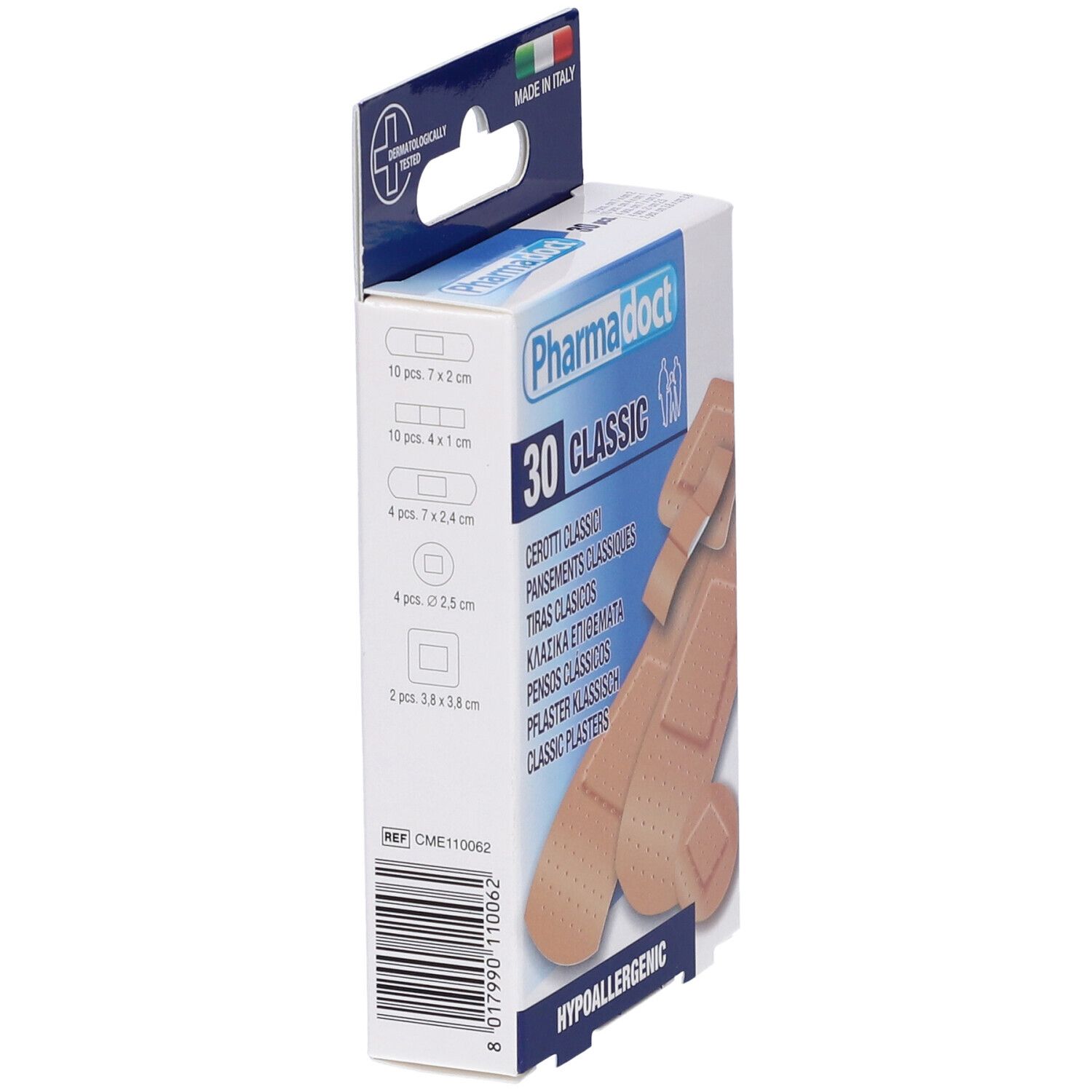 Confezione di cerotti Pharmadoct 30 Classic. Diverse misure. Made in Italy.