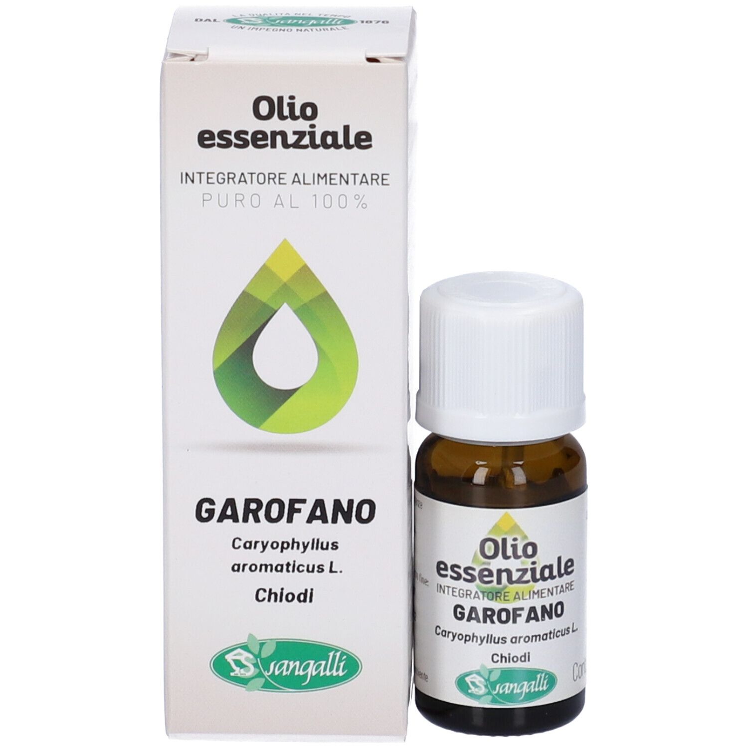 Flacone e confezione del prodotto. Flacone marrone con tappo bianco. Confezione con logo e nome del prodotto.