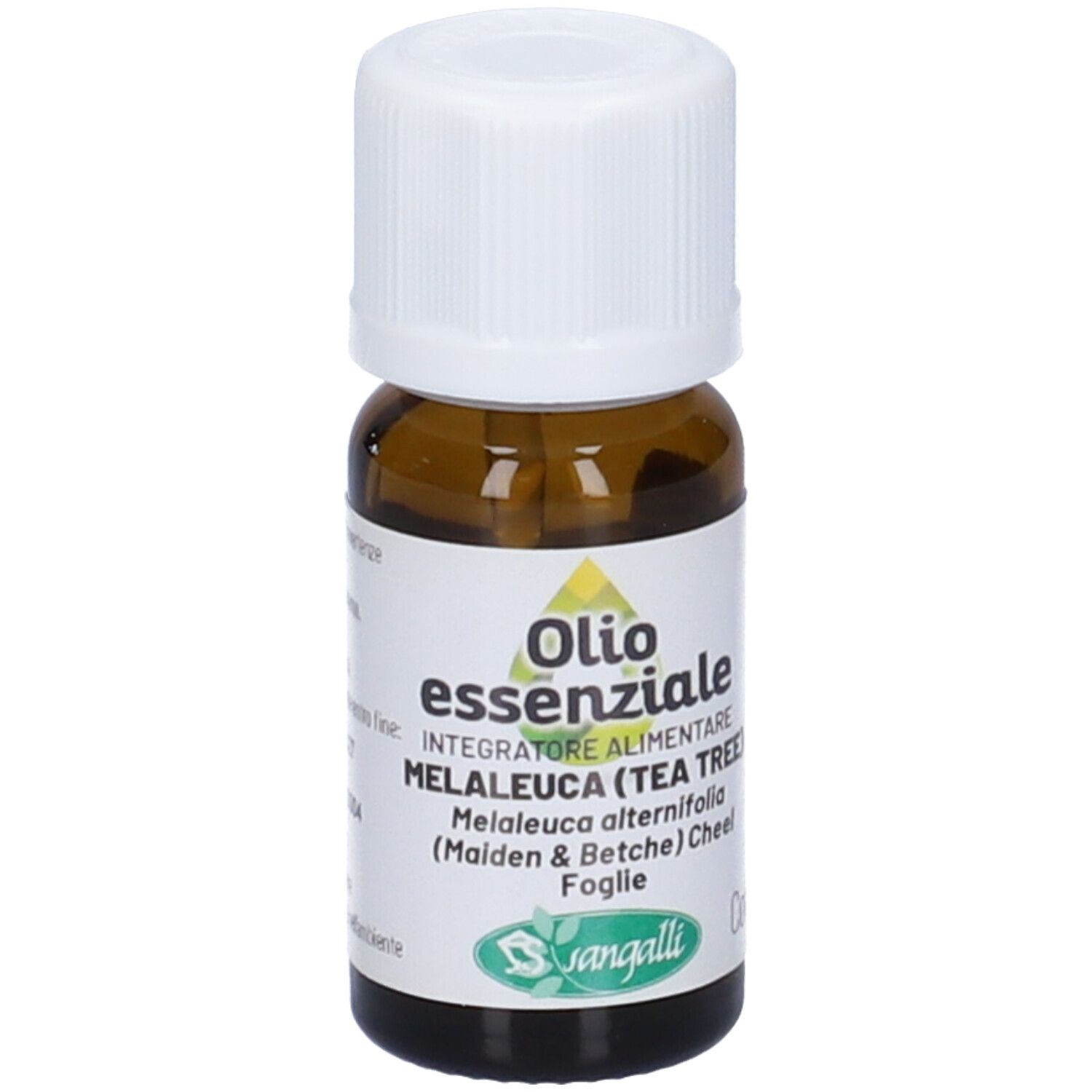 Flacone di vetro marrone con tappo bianco. Etichetta con nome del prodotto e ingredienti. 10 ml.