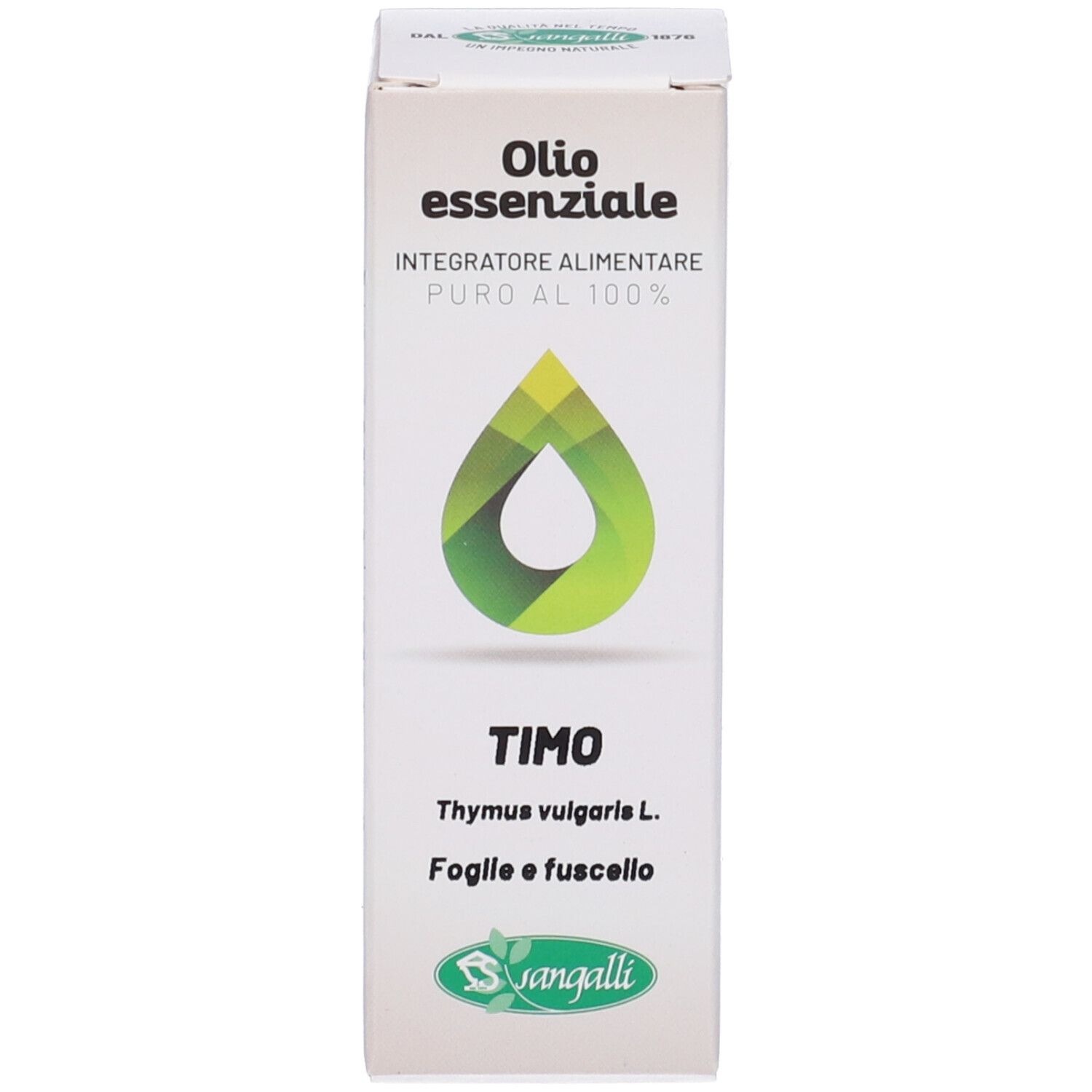 Confezione in cartone con nome prodotto e logo. Design a forma di goccia.