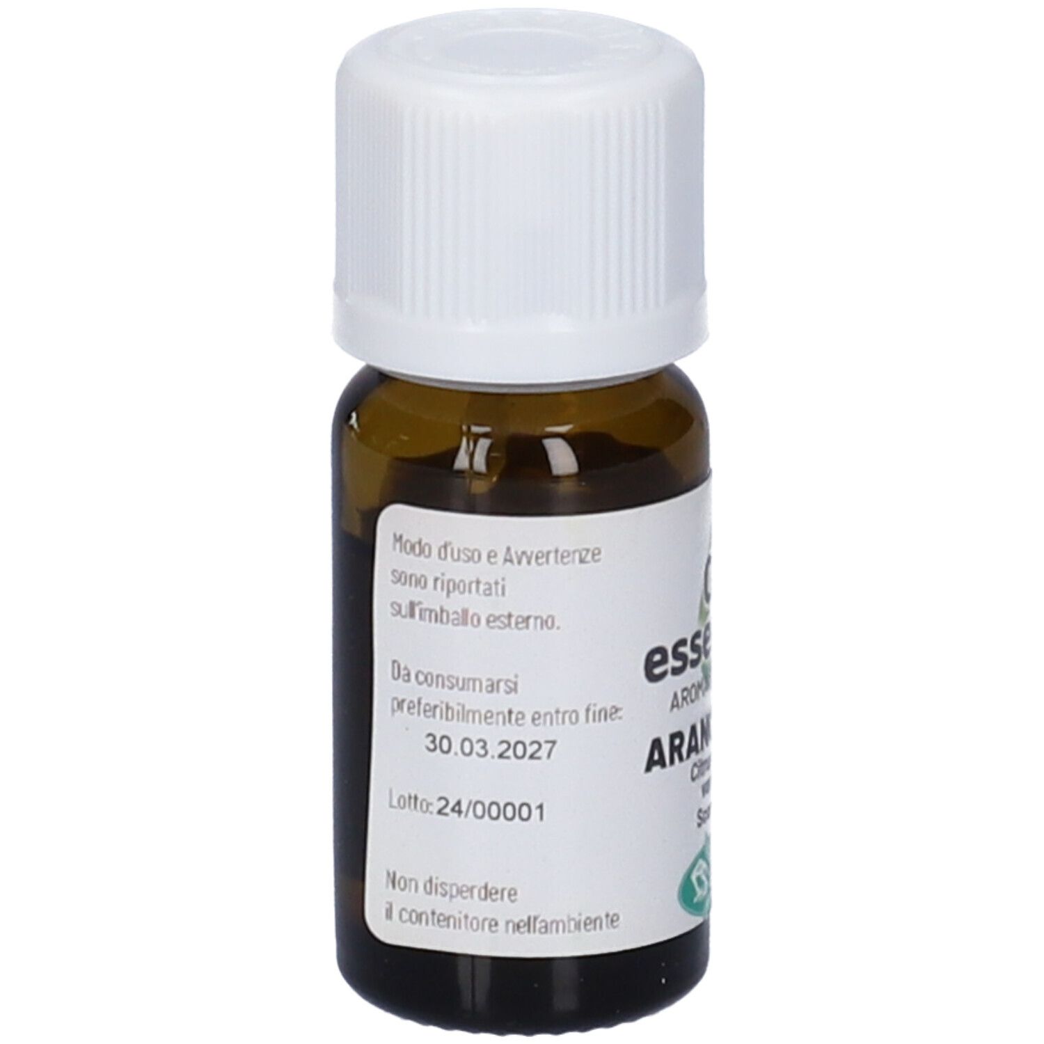 Flacone di vetro marrone con tappo bianco. Etichetta con testo e data di scadenza. Marchio: Sangalli.