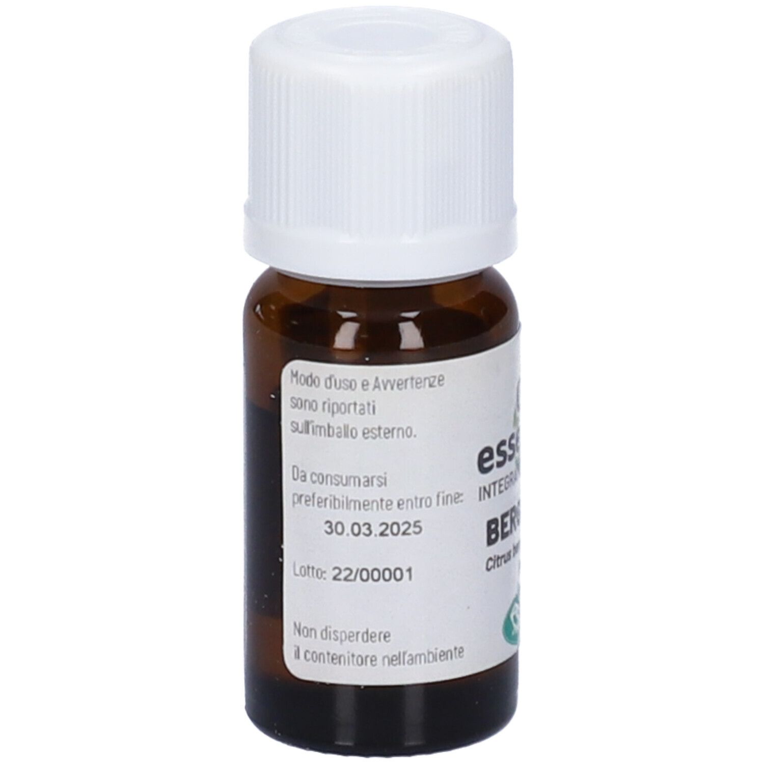 Flacone di vetro marrone con tappo bianco. Etichetta con testo e data di scadenza. Marchio Sangalli.