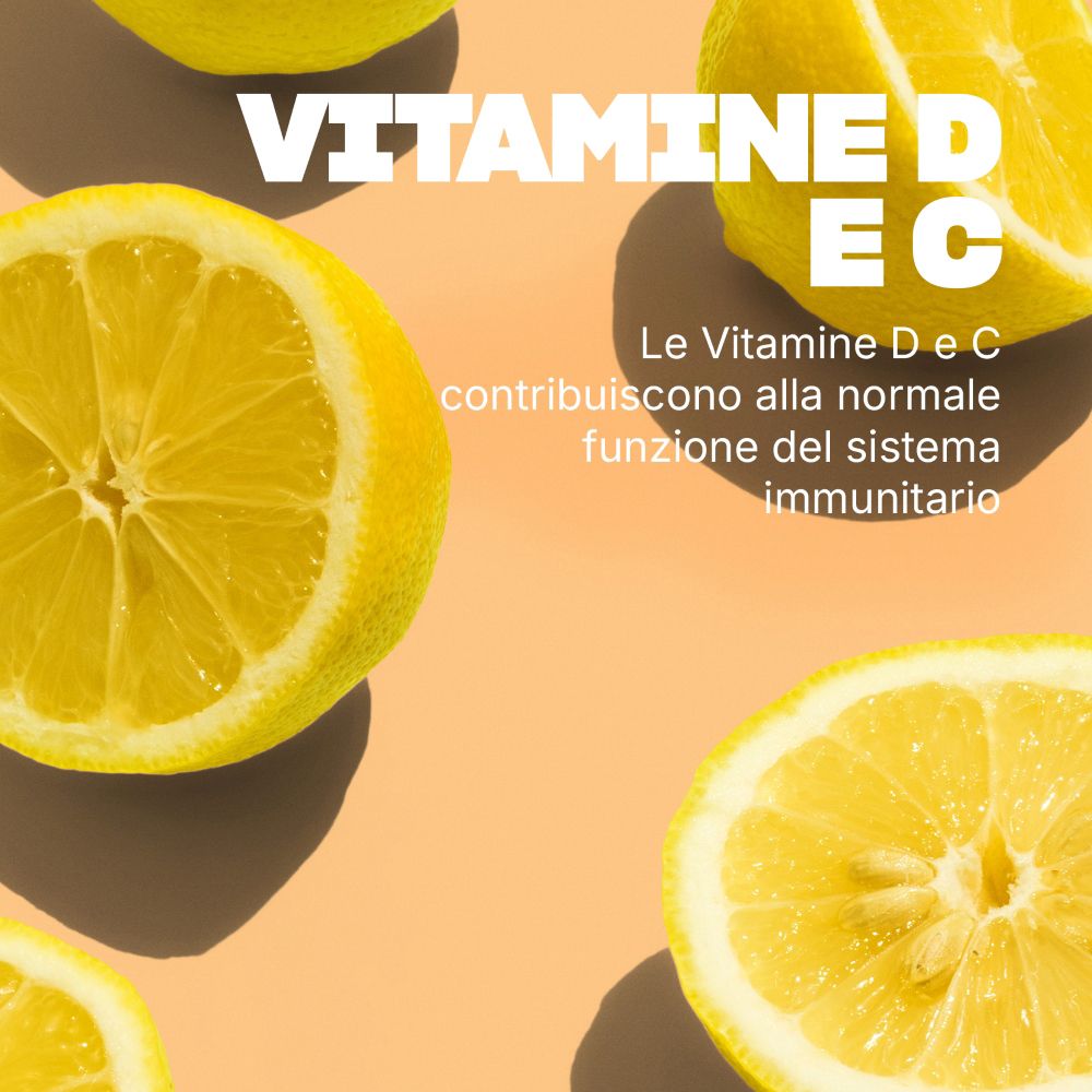 Fette di limone e testo: Vitamine C e D per il sistema immunitario.