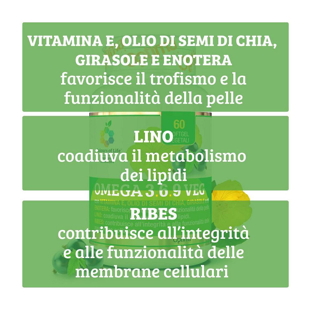 Vista dettagliata degli ingredienti e benefici di Omega 3.6.9 Veg.