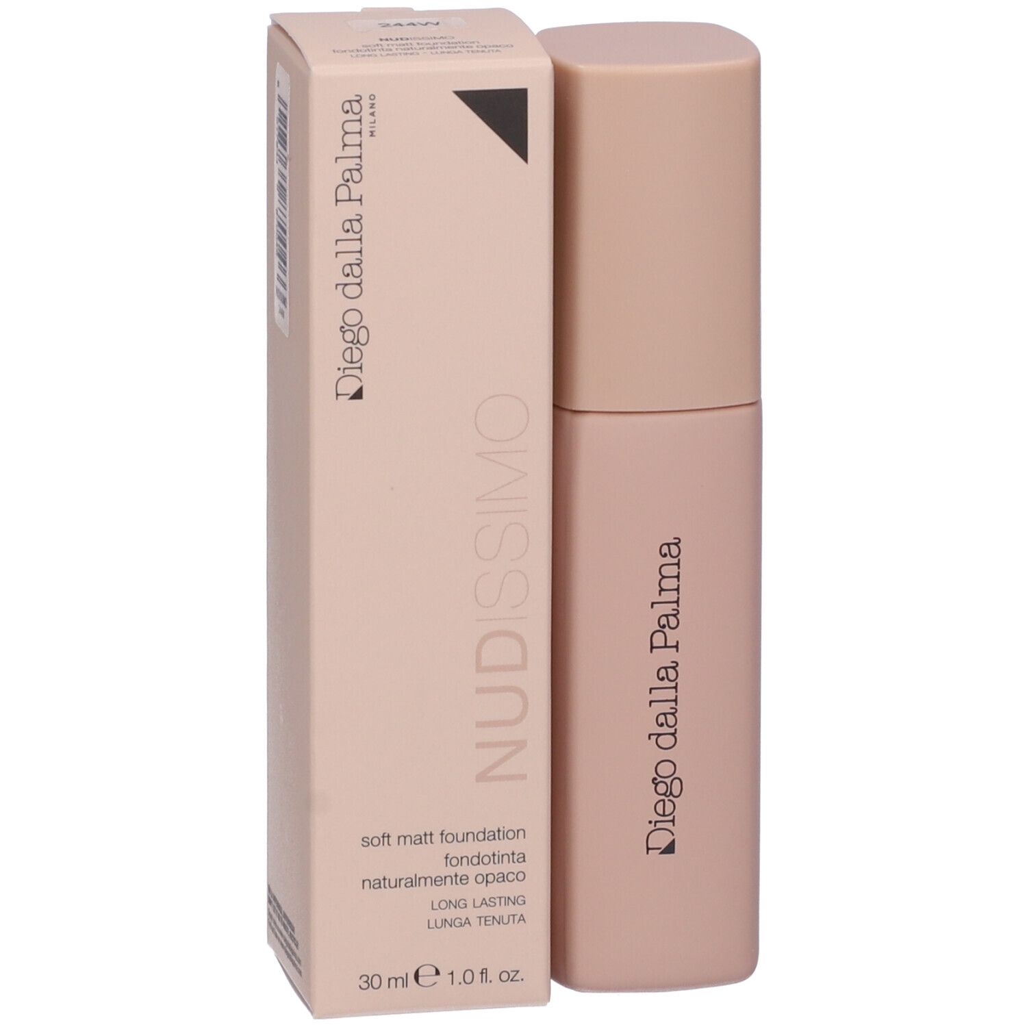 Flacone e confezione beige. Scritta: Nudissimo, Diego dalla Palma. 30 ml.