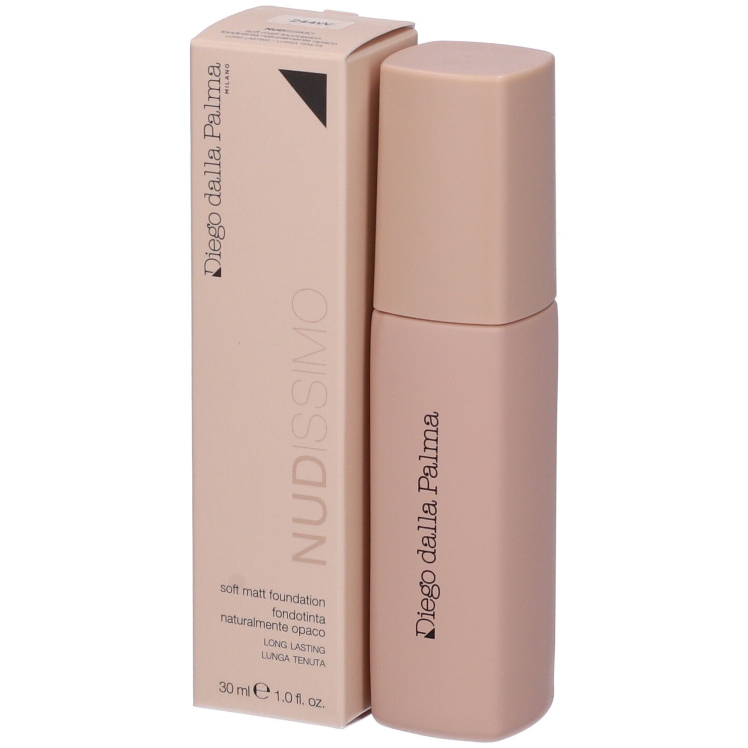 Flacone e confezione beige. Scritta: Nudissimo, Diego dalla Palma. 30 ml.