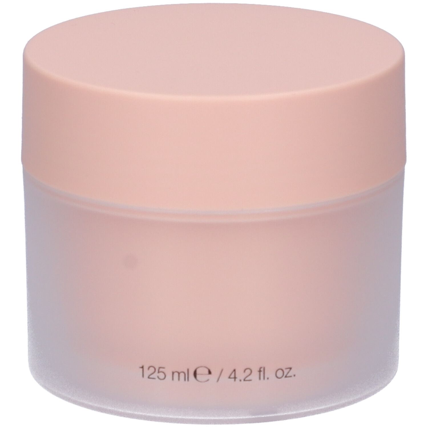 Vasetto rotondo con coperchio rosa. Scritta: 125 ml / 4.2 fl. oz.