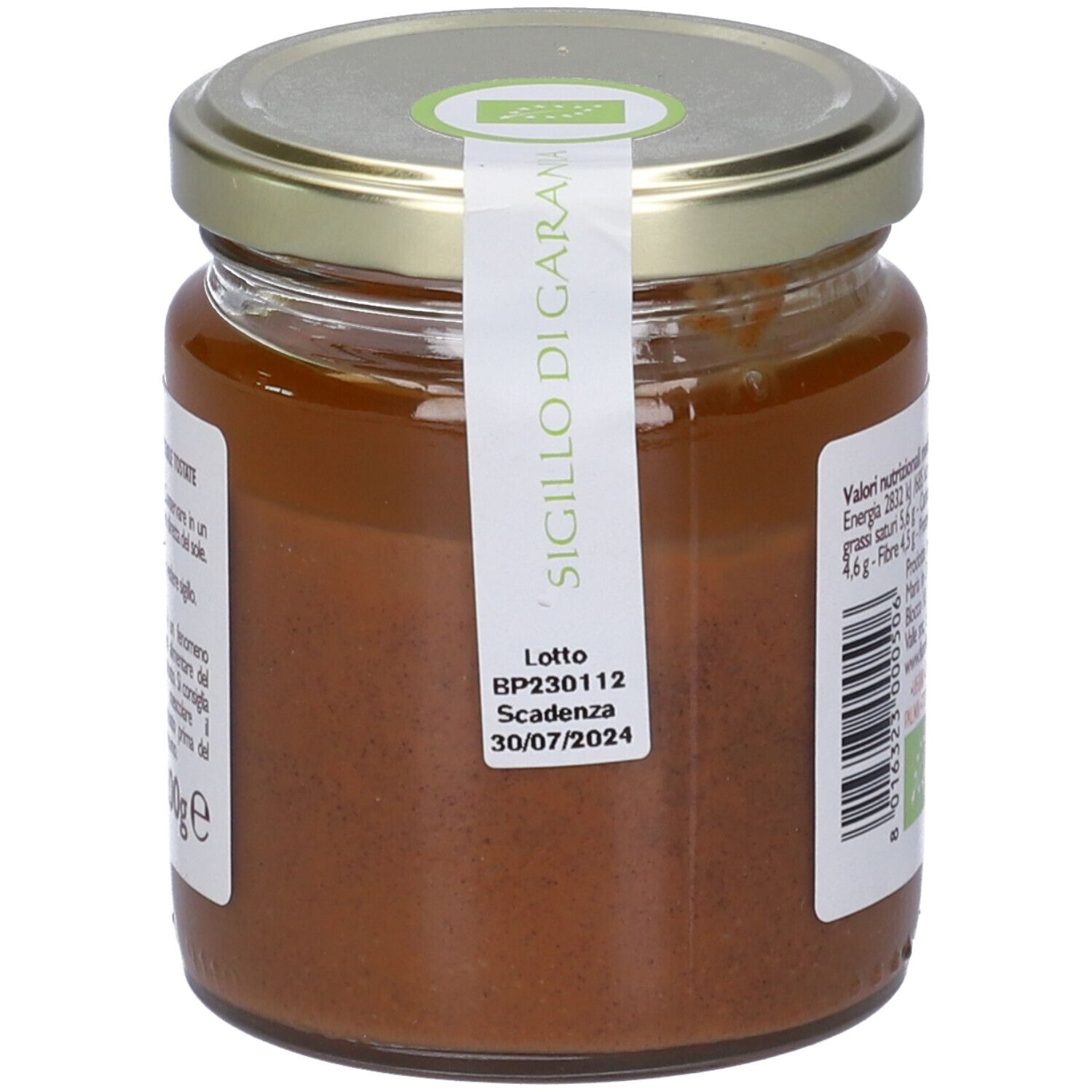 Vaso con scritta 'SIGILLO DI GARANZIA' e data di scadenza. Etichetta verde in alto.