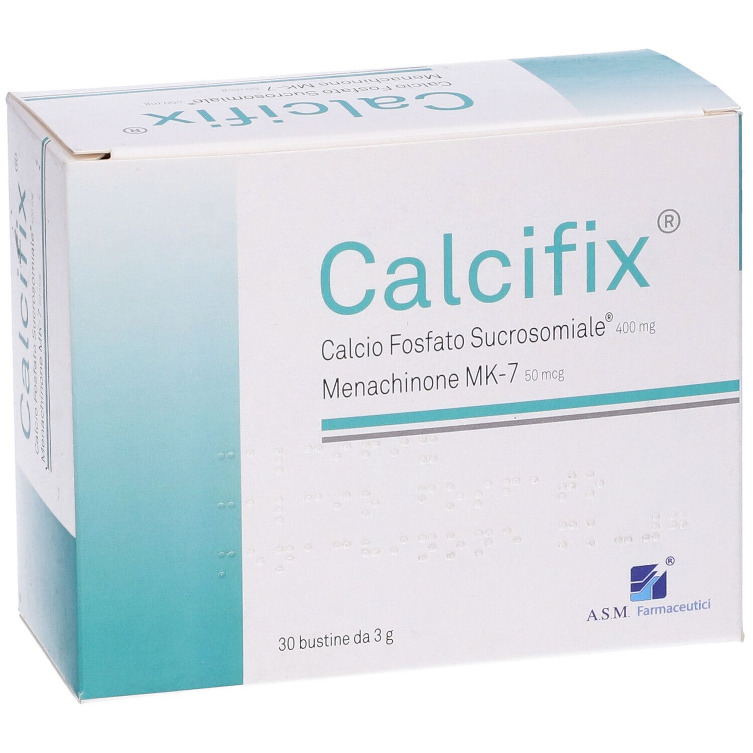 Scatola "Calcifix". Scritto: Calcio Fosfato Sucrosomiale, Menachinone MK-7. 30 bustine.