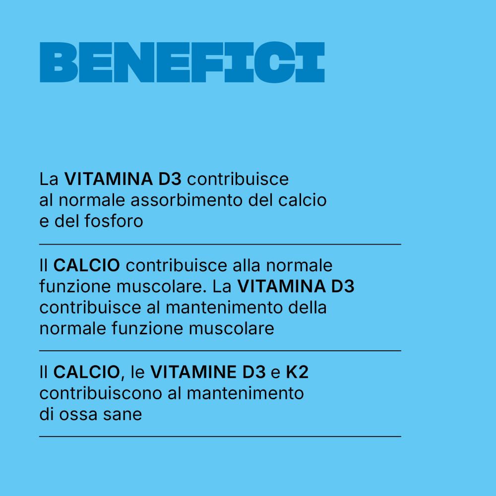 Informazioni sui benefici della vitamina D3 e del calcio per muscoli e ossa.