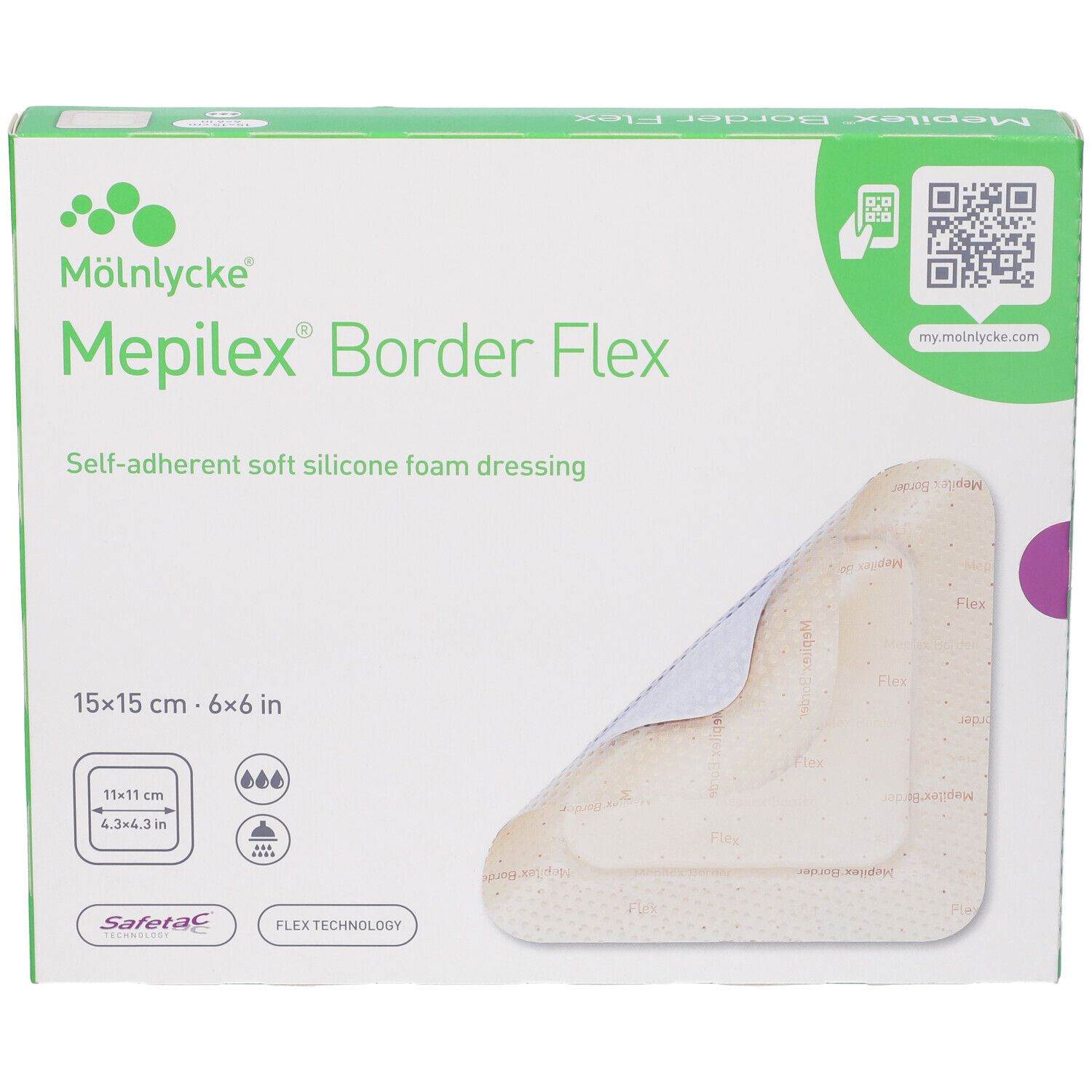 Confezione Mepilex Border Flex. Medicazione 15x15 cm. Con Flex Technology e Safetac.