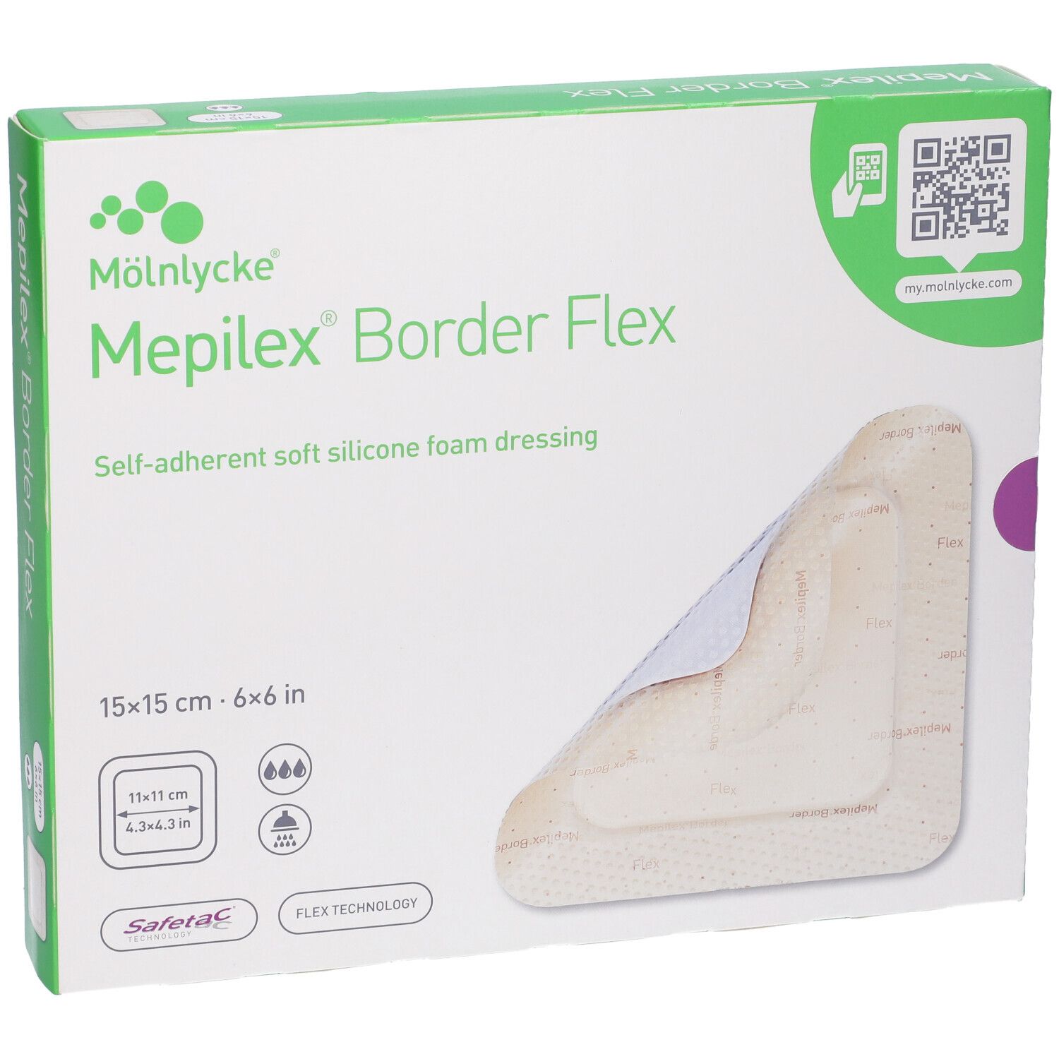 Confezione Mepilex Border Flex. Medicazione 15x15 cm. Con Flex Technology e Safetac.
