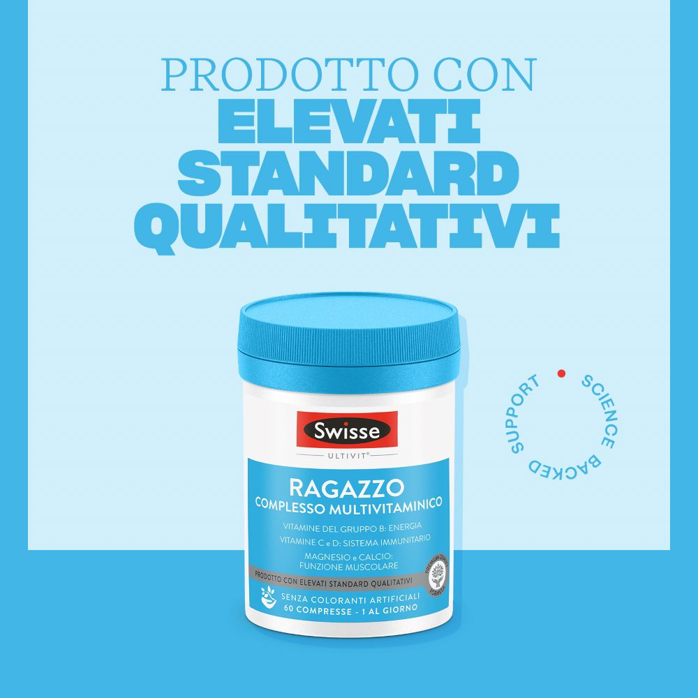 Barattolo multivitaminico Swisse Ultivit Ragazzo, elevati standard qualitativi.