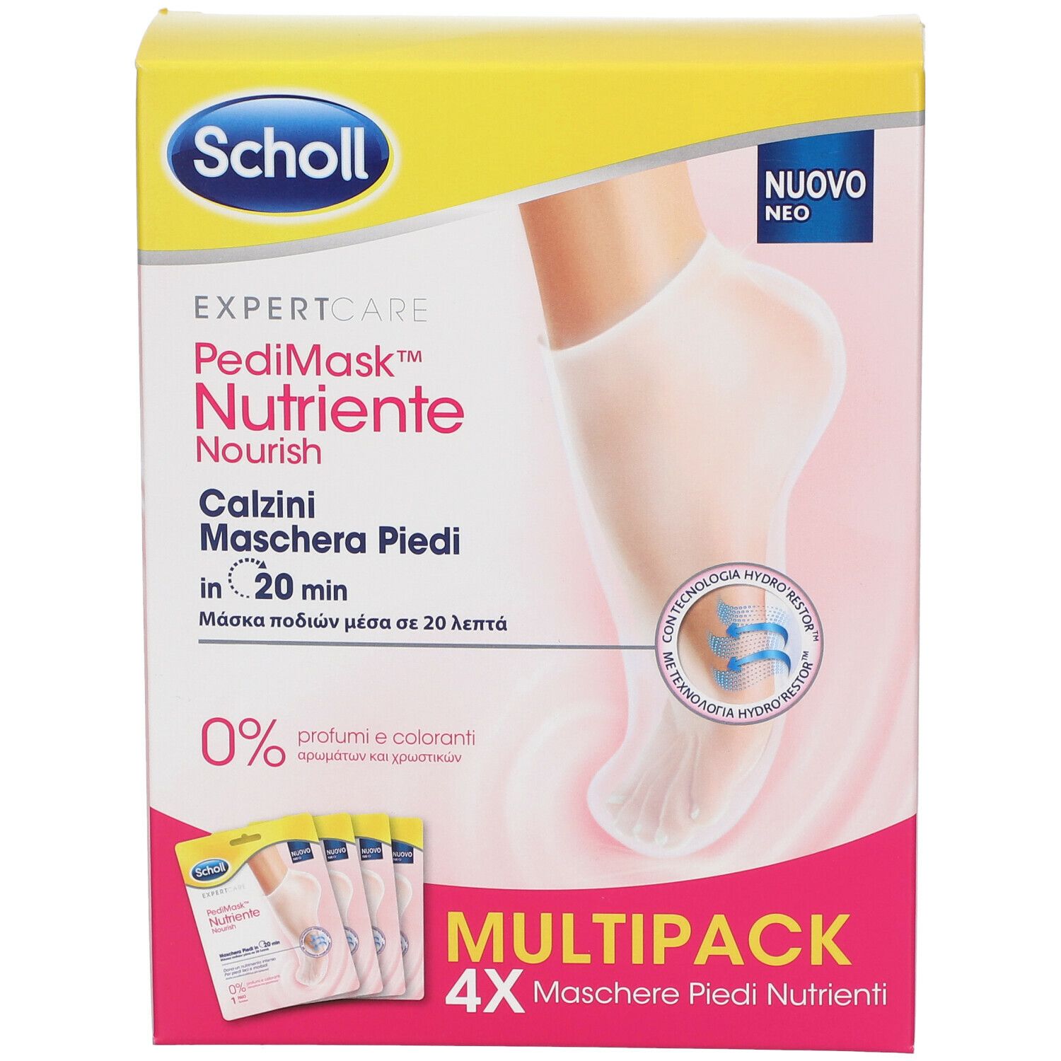 Scholl Pedimask Maschera Piedi Nutriente 0% Profumi e Coloranti Multipack
