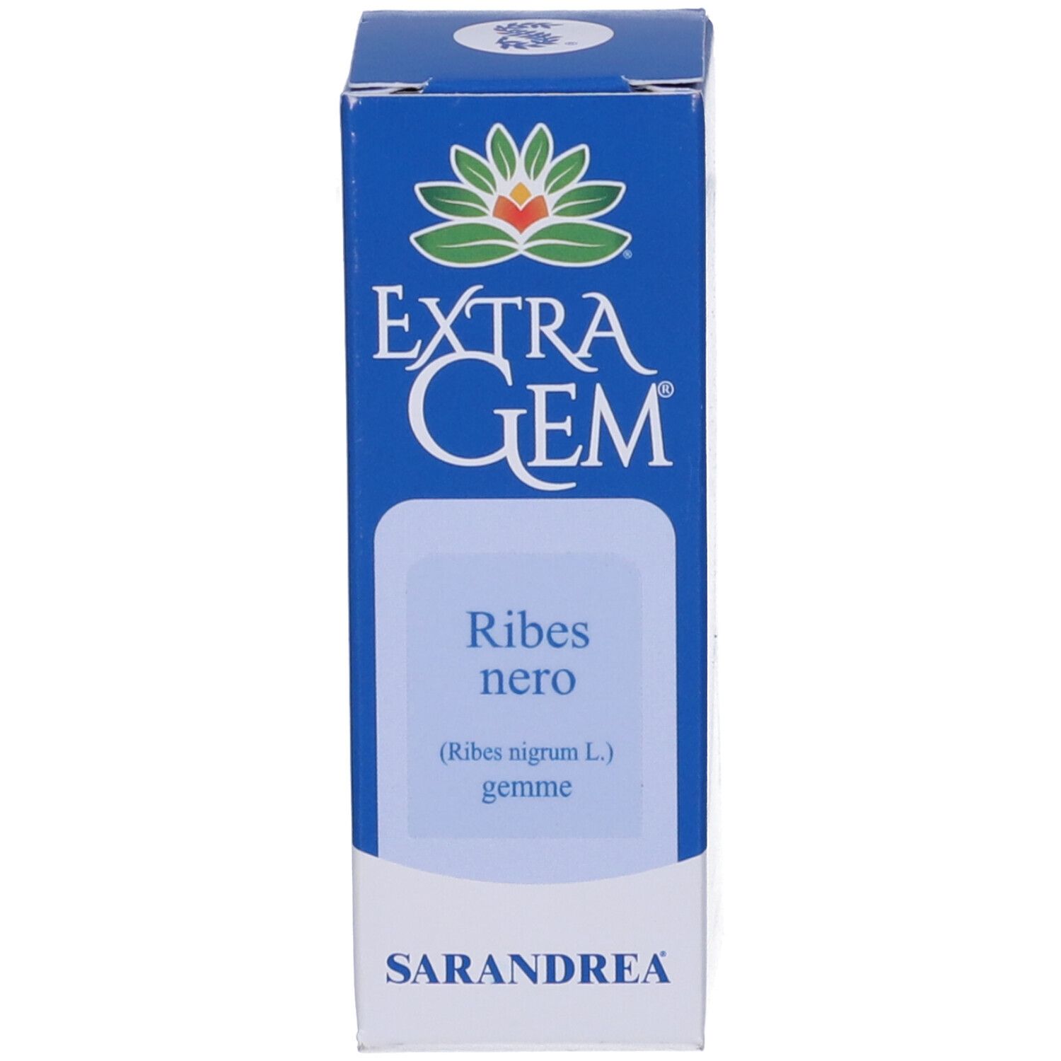 Confezione del prodotto con logo e nome. Scatola blu con testo bianco.