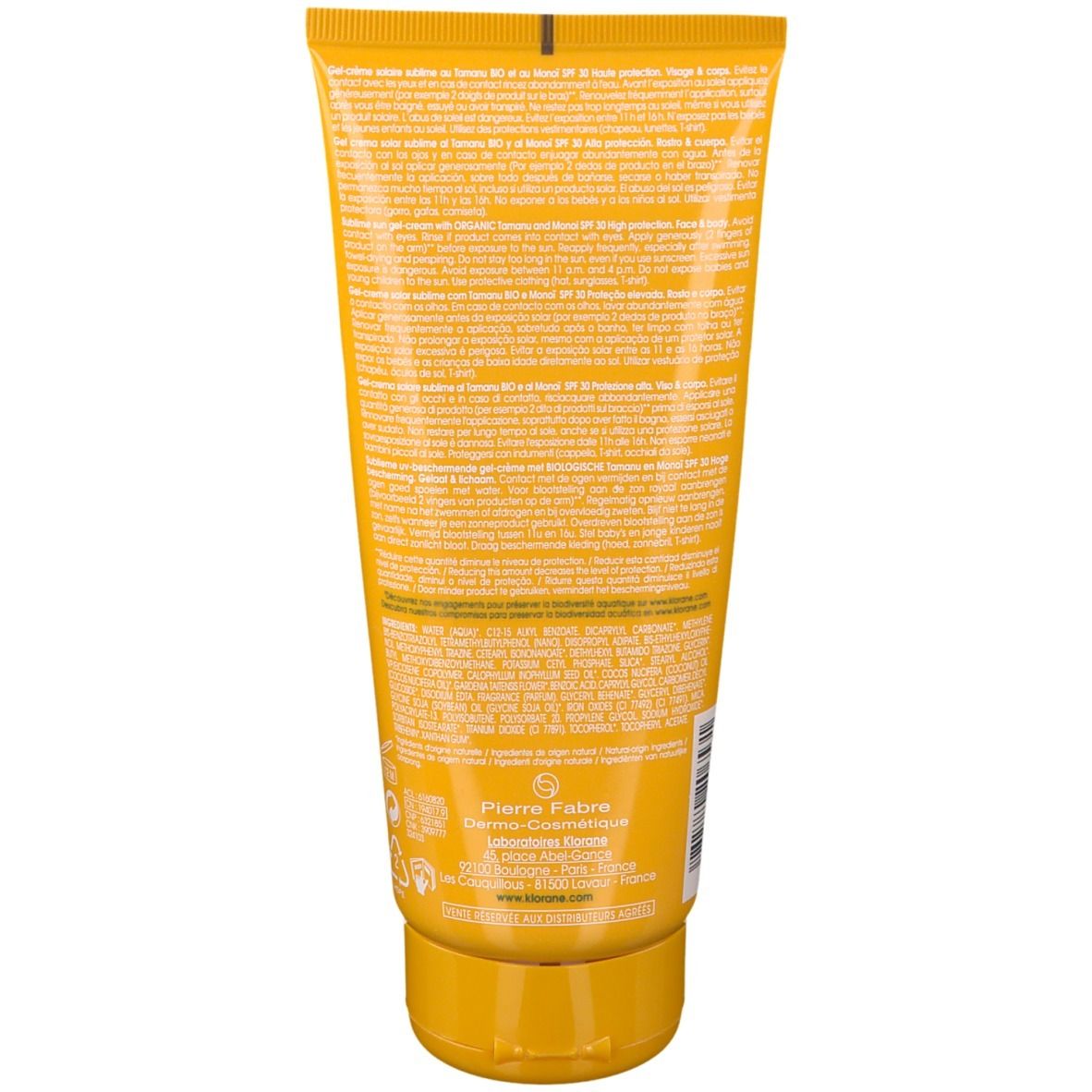 Klorane Gel-Crema Solare Sublime SPF 30 con Tamanu BIO e Monoï 200ml - Protezione solare alta
