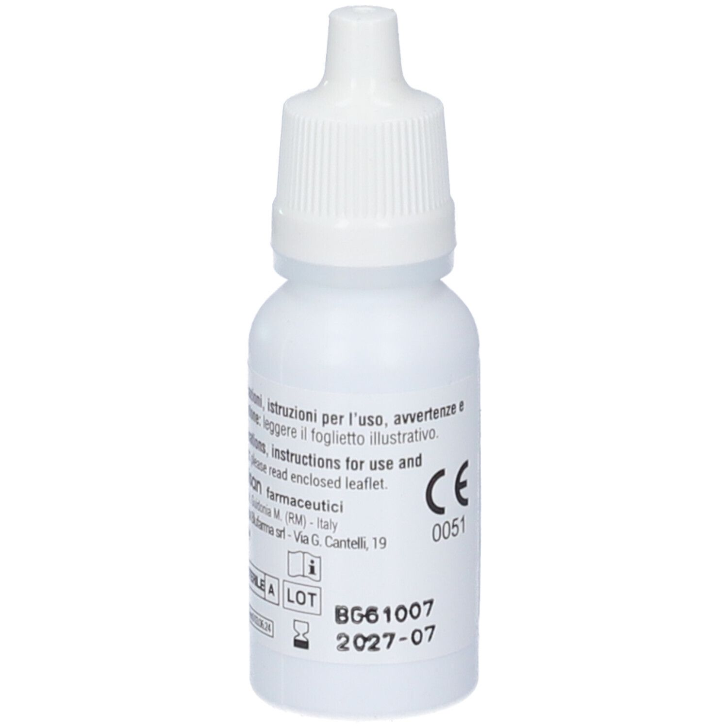 Flacone bianco con contagocce. Scritta: Yaloxin Gel, soluzione, 0,30% HA e Aloe vera. Numero di lotto e scadenza.