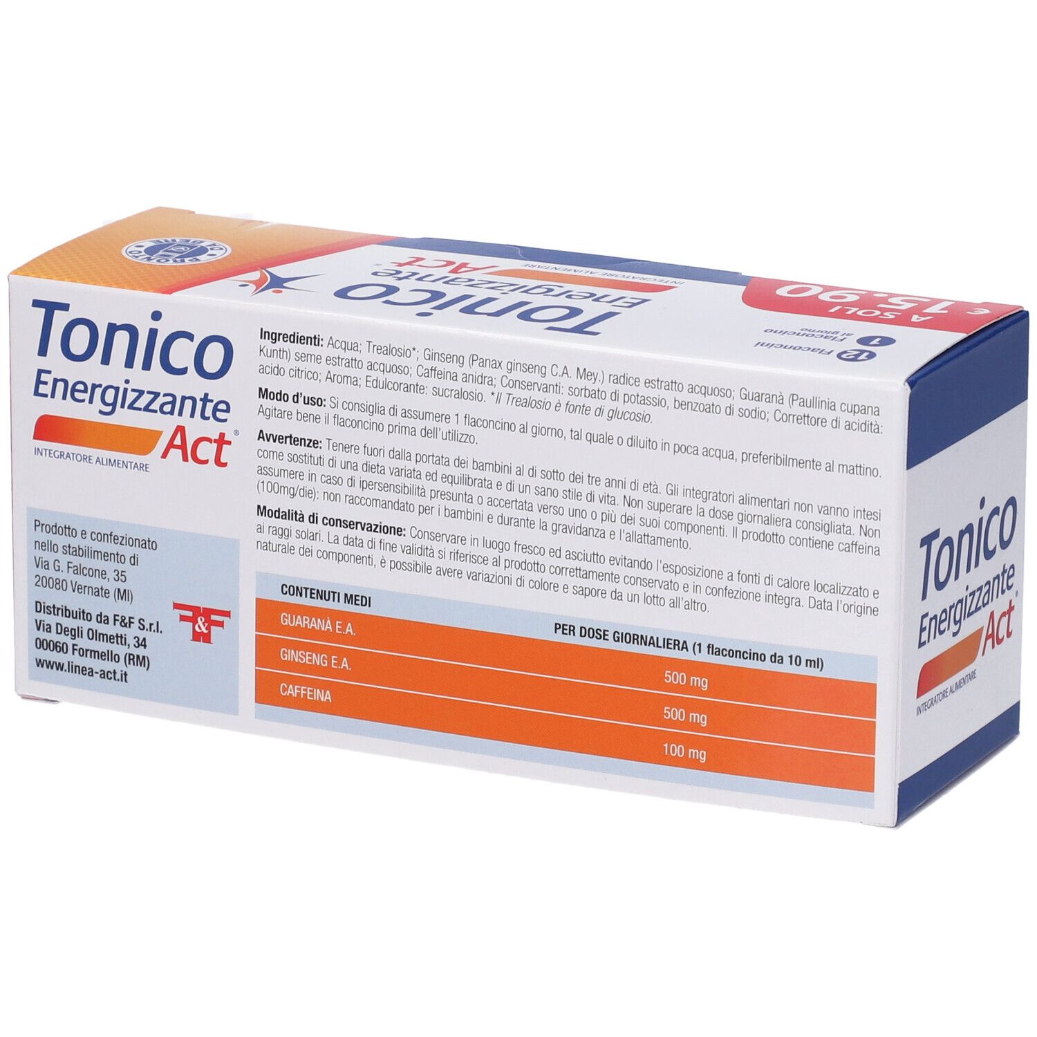 Retro confezione Tonico Energizzante Act con informazioni nutrizionali.