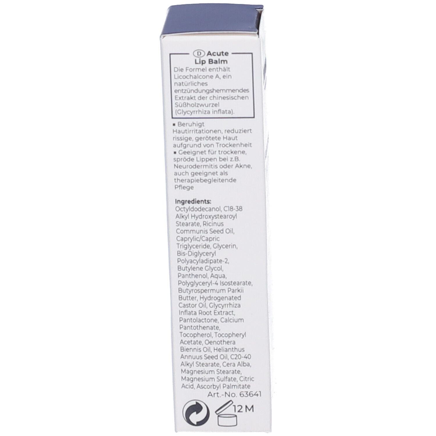 Retro della scatola. Contiene ingredienti e informazioni. Marchio Eucerin.