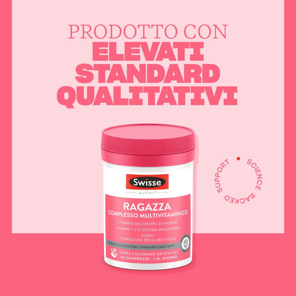 Flacone di multivitaminico per ragazze, con certificato di qualità.