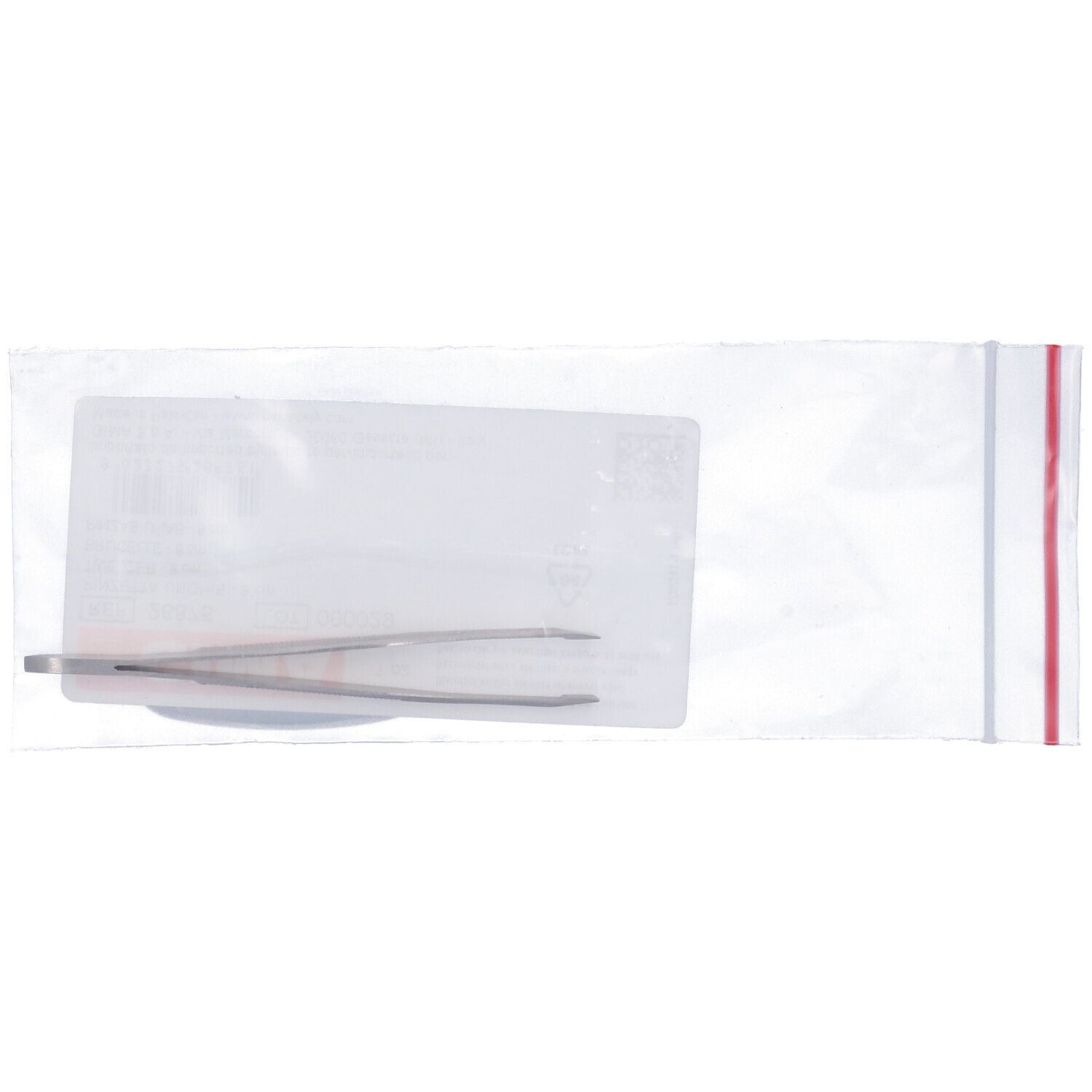 Pinzetta Unghie 8 cm in confezione di plastica trasparente con striscia rossa. Etichetta del prodotto visibile.