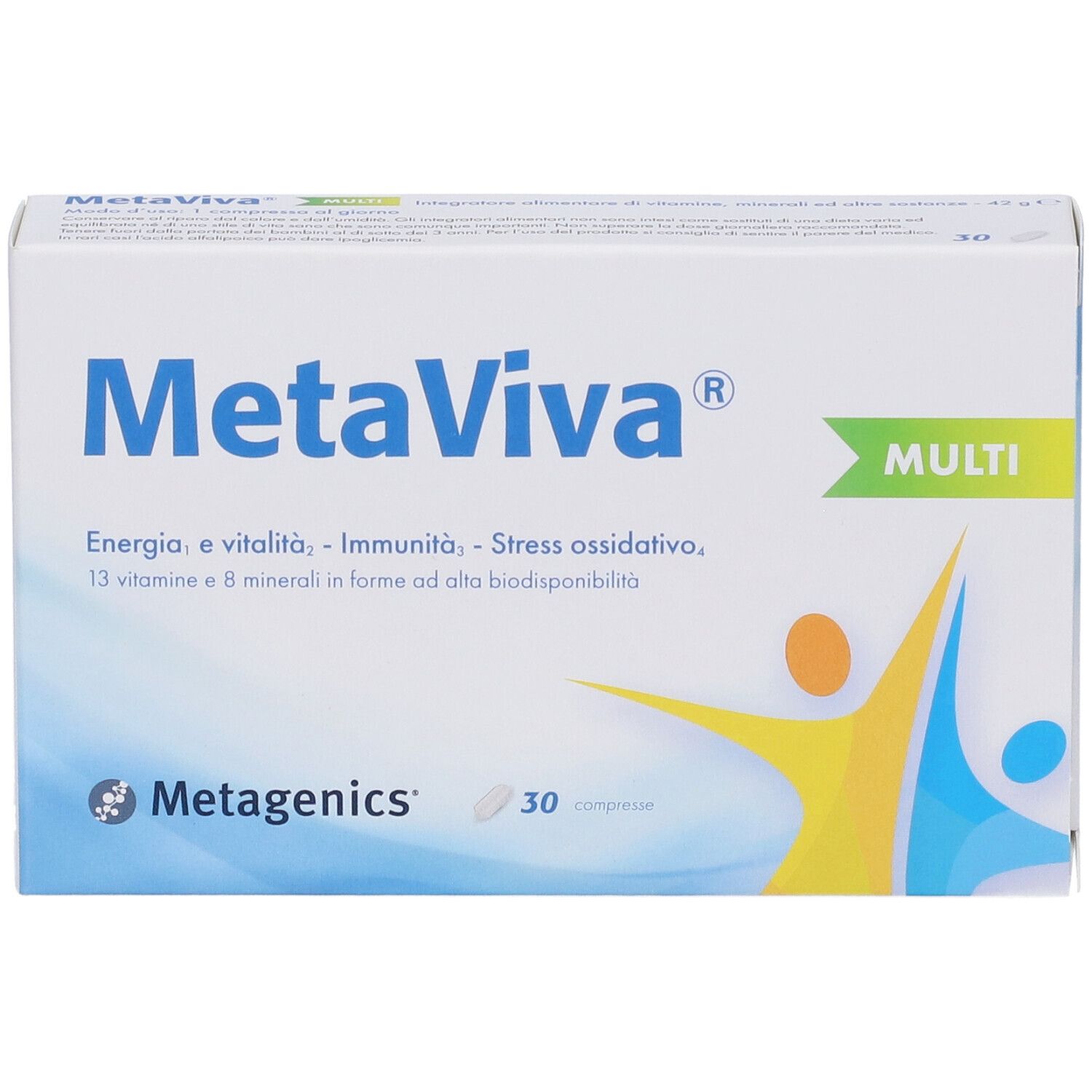 Metagenics MetaViva Multi: confezione da 30 compresse, vitamine e minerali.