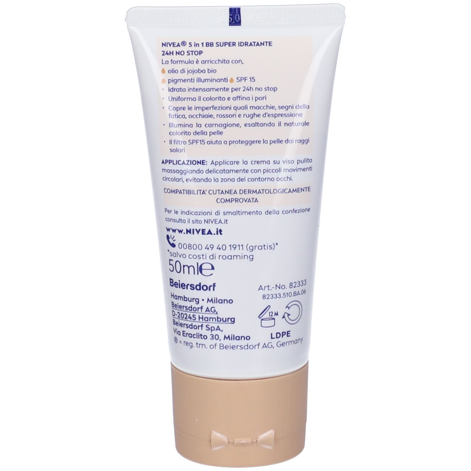 Nivea 5 in 1 BB Cream Super Idratante 24H No Stop Naturale 50 ml, Crema viso colorata con SPF15